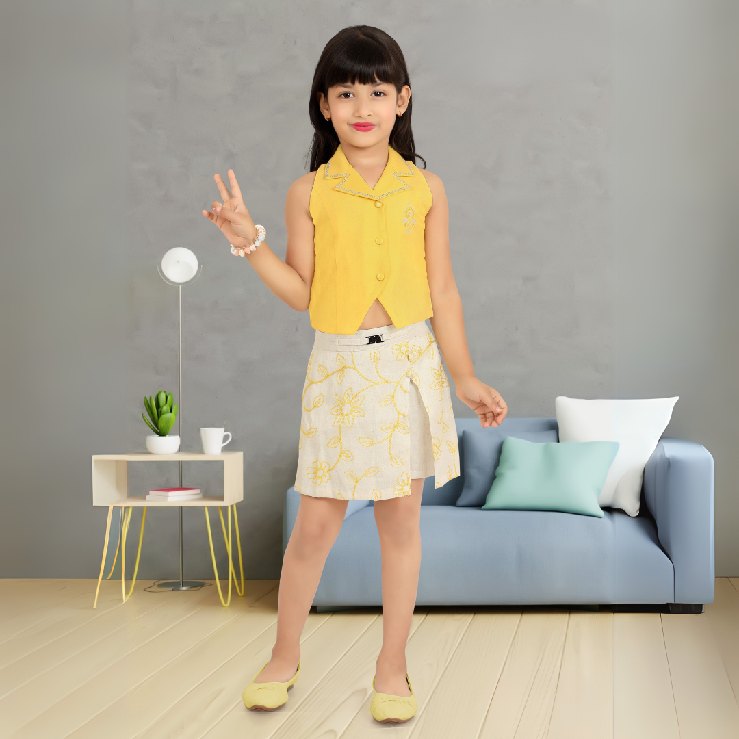 Lemonmint Girls Lemon Colored Skirt Set | Bast For Party