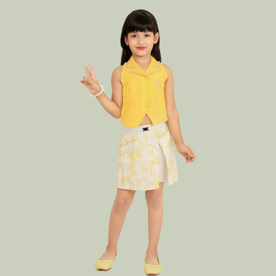 Lemonmint Girls Lemon Colored Skirt Set | Bast For Party