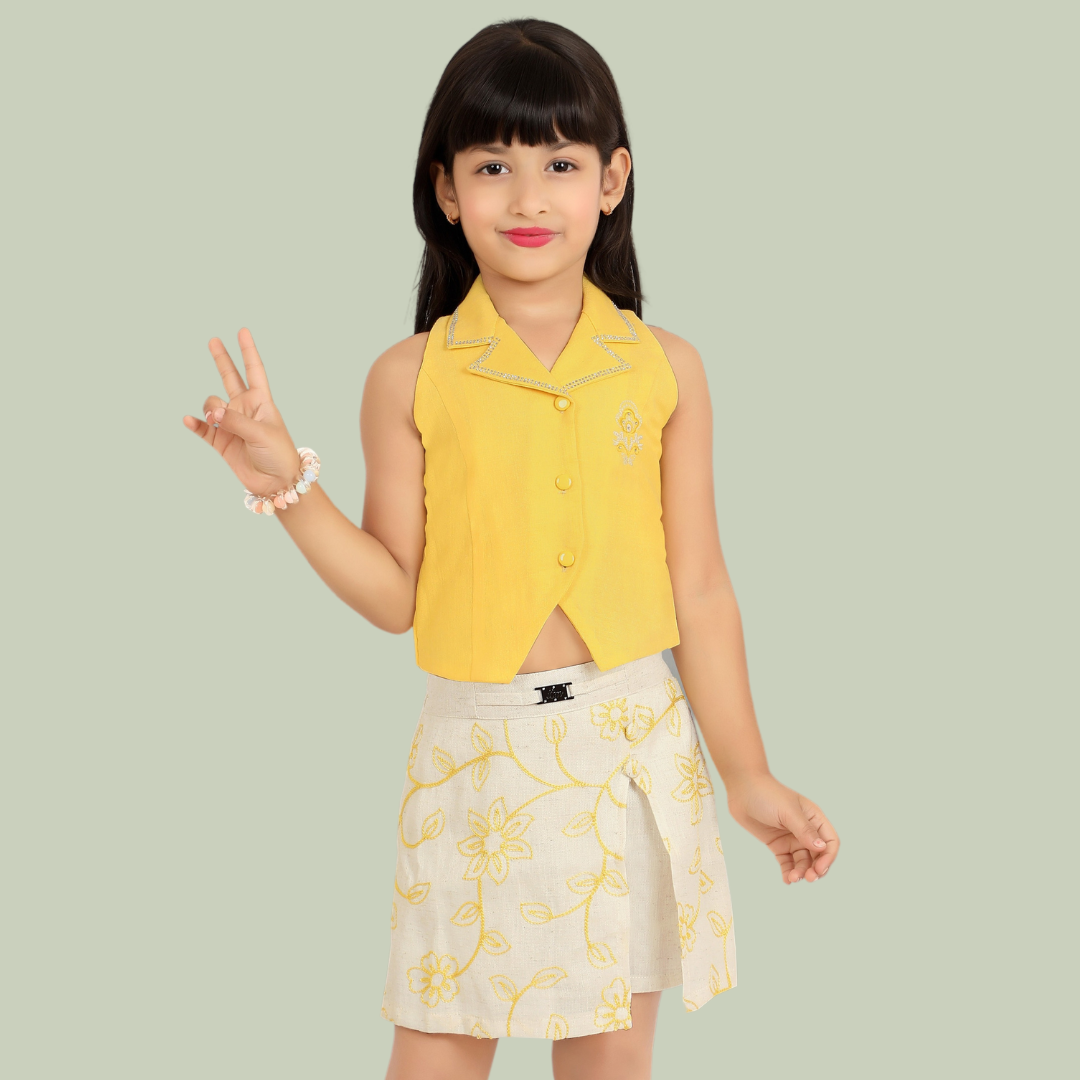 Lemonmint Girls Lemon Colored Skirt Set | Bast For Party
