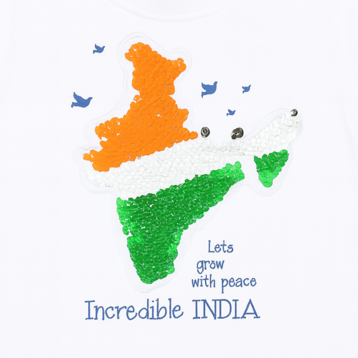 Smile Baby Incredible India Sequin T-Shirt for Kids (1–6 Years) – Tricolor Map Design