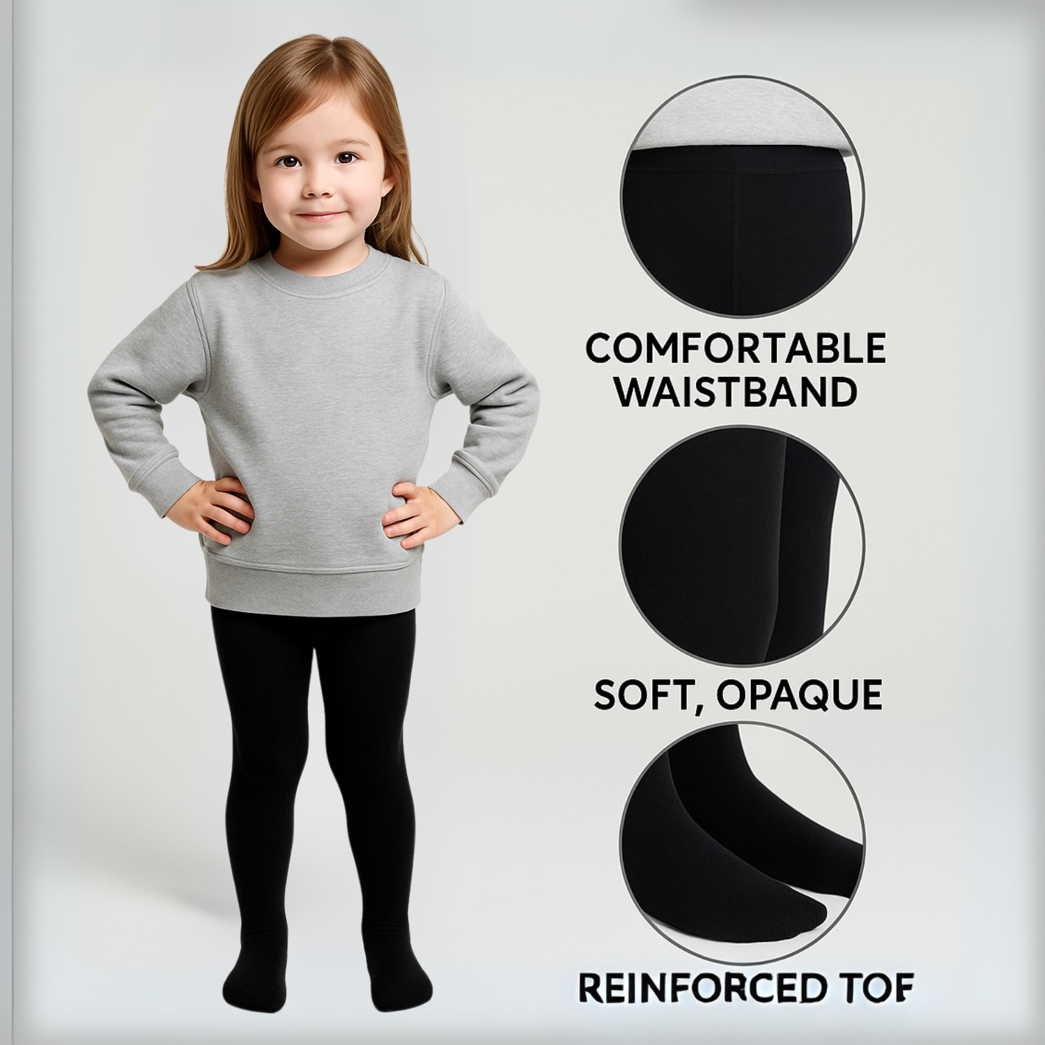 Smile Baby Girls' Full-Length Cotton Tights – Black | Soft & Stretchable | Ages 1–14 Years