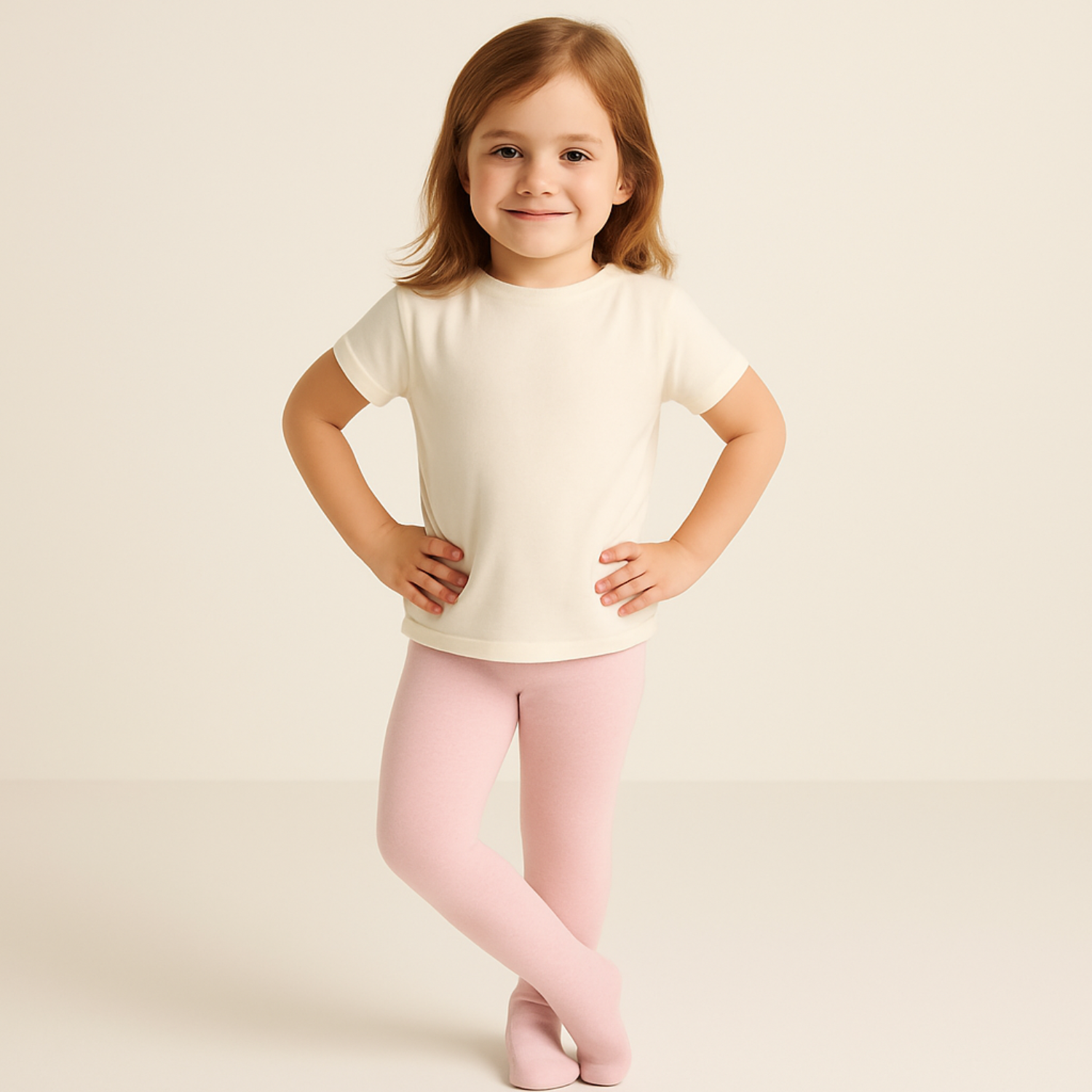 Smile Baby Girls' Full-Length Cotton Tights – Pink | Soft & Stretchable | Ages 1–14 Years