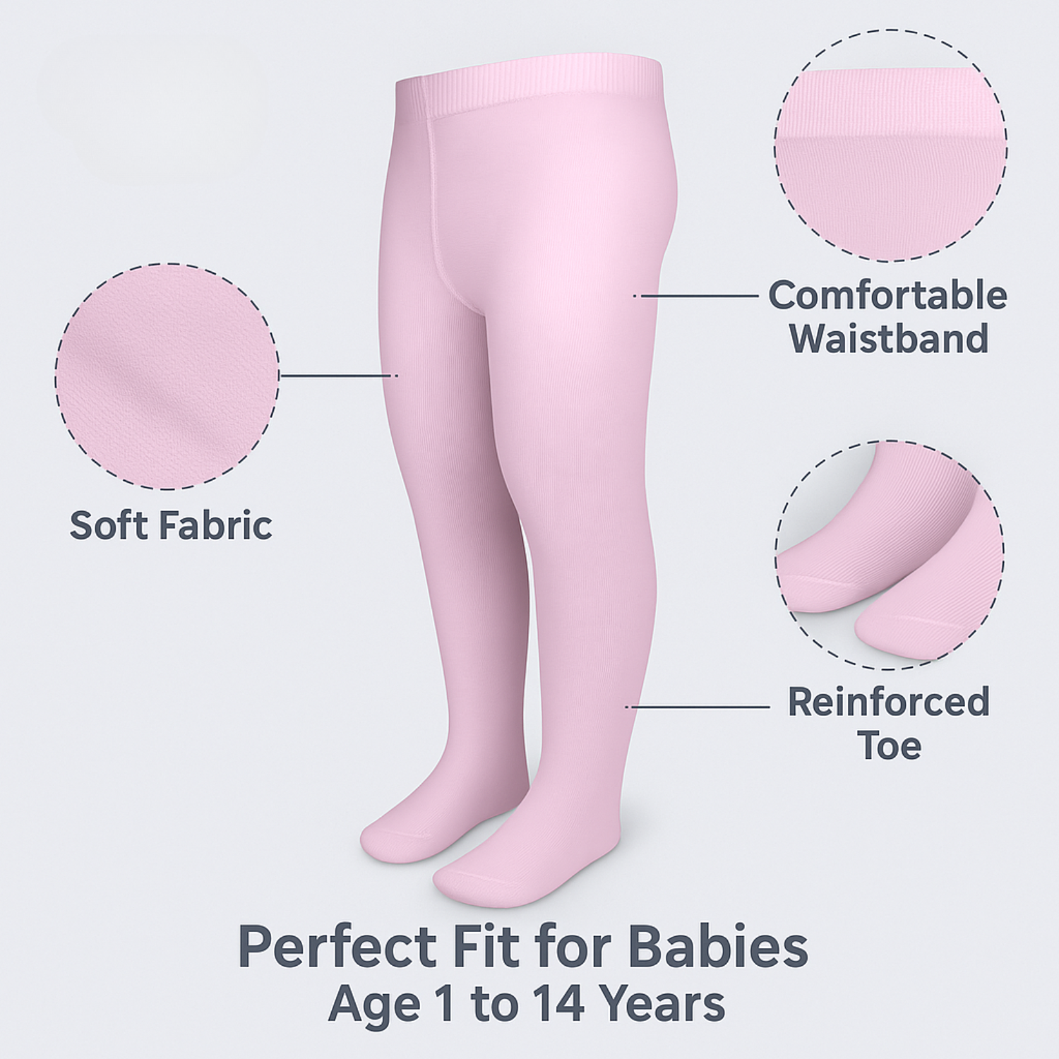Smile Baby Girls' Full-Length Cotton Tights – Pink | Soft & Stretchable | Ages 1–14 Years