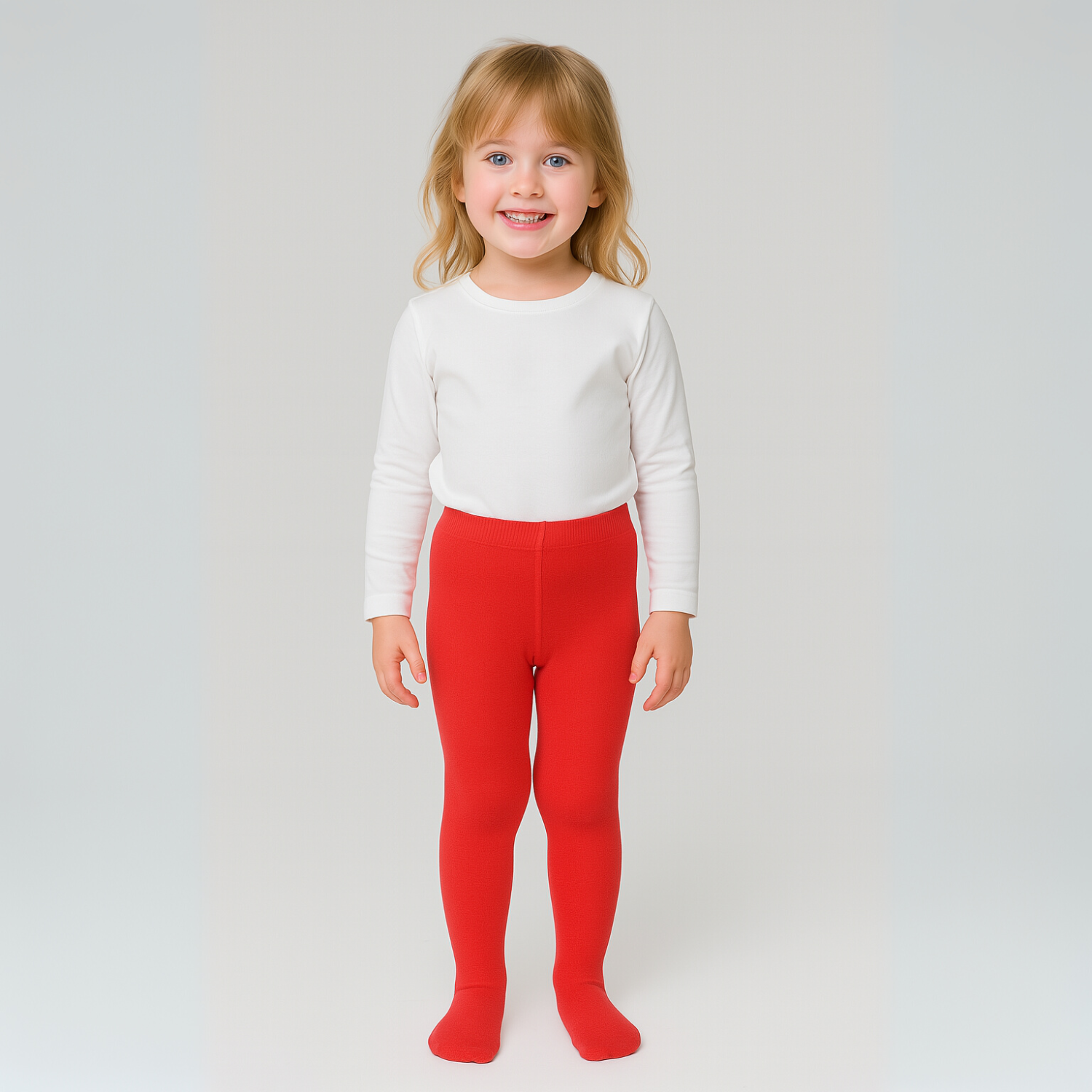 Smile Baby Girls' Full-Length Cotton Tights – Red | Soft & Stretchable | Ages 1–14 Years