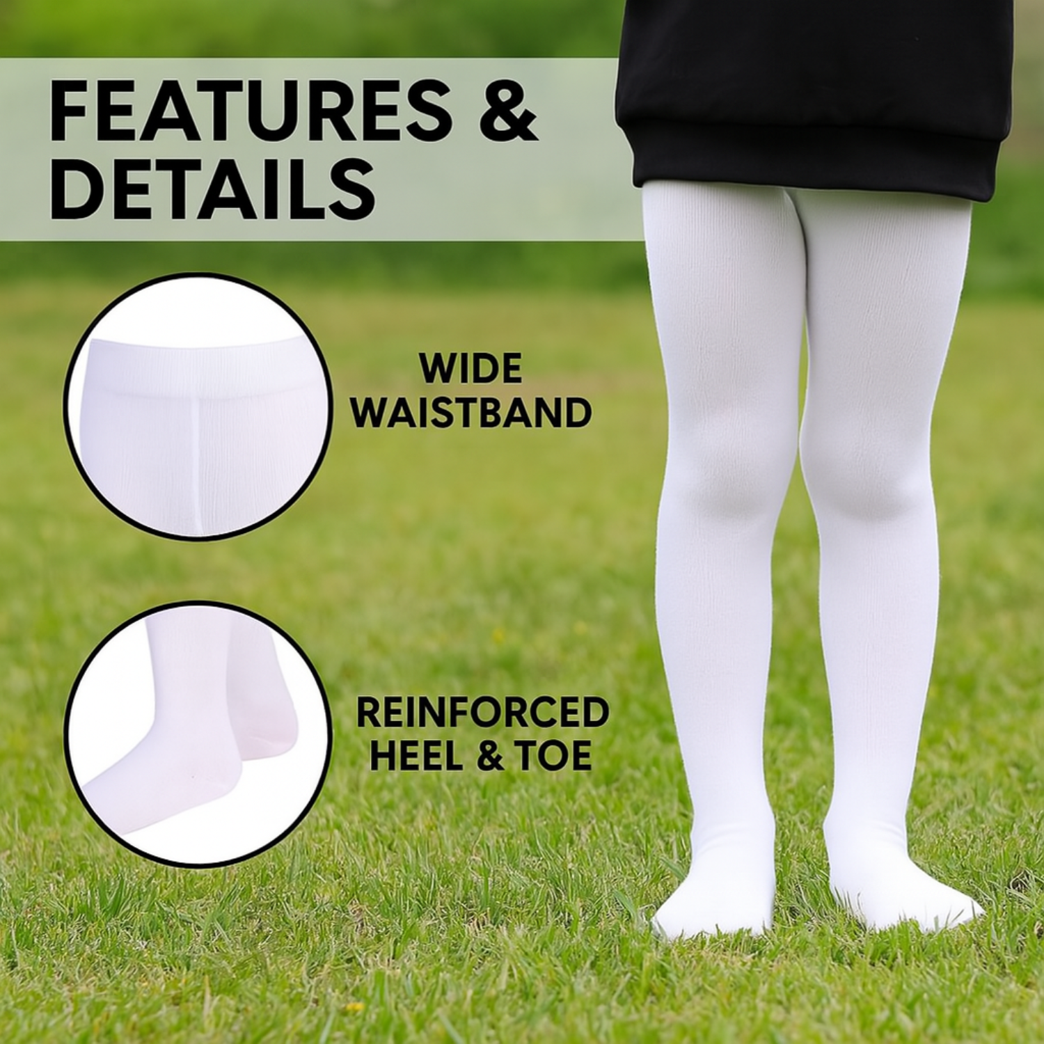 Smile Baby Girls' Full-Length Cotton Tights – White | Soft & Stretchable | Ages 1–14 Years