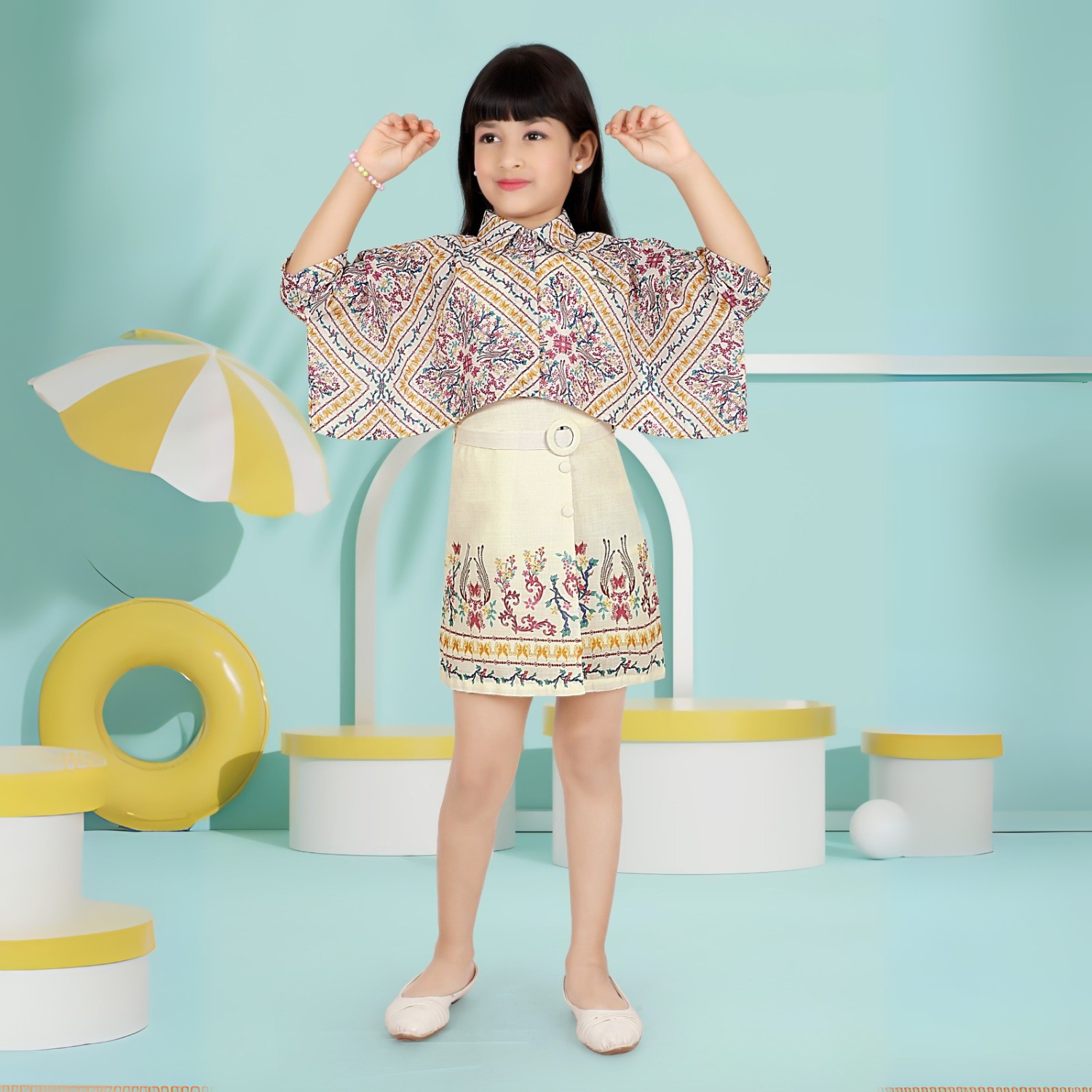 Lemonmint Girls Printed Short Midi Dress – Elegant Casual Wear