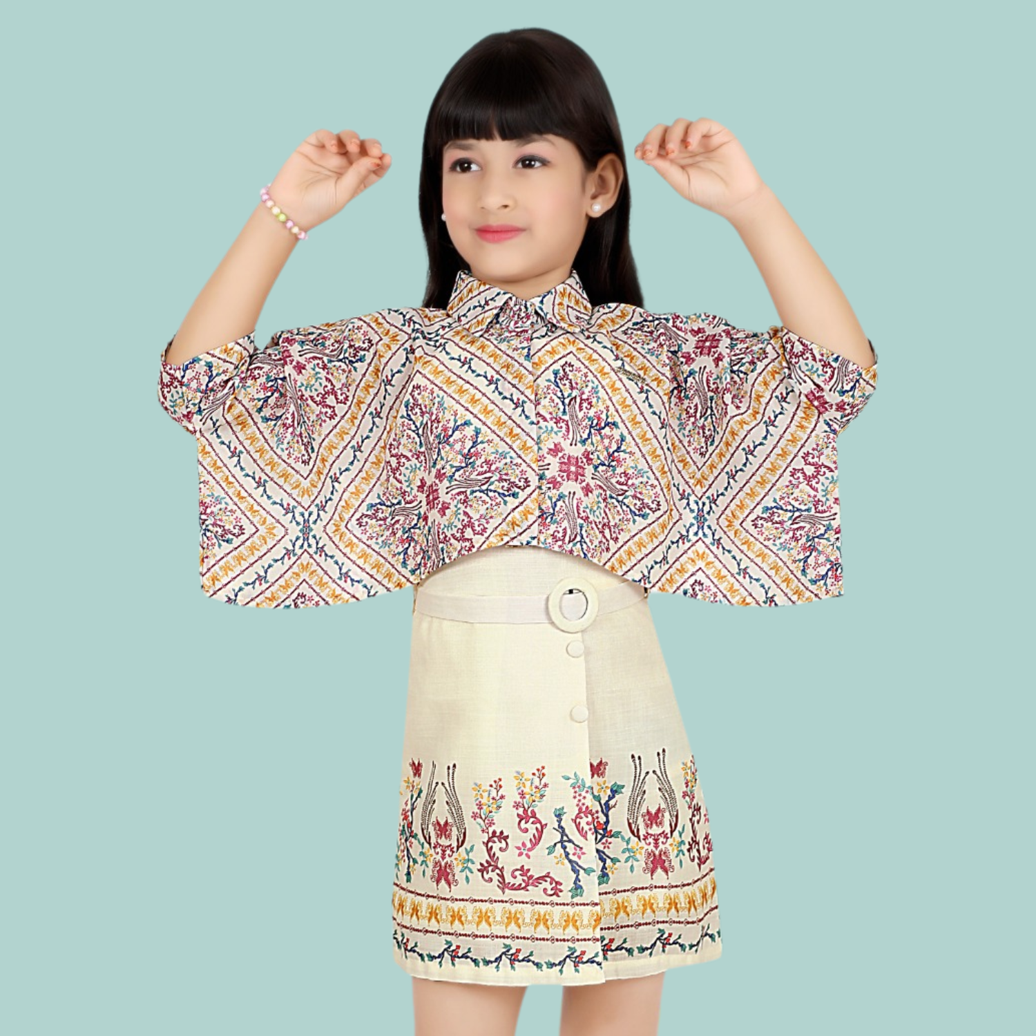 Lemonmint Girls Printed Short Midi Dress – Elegant Casual Wear