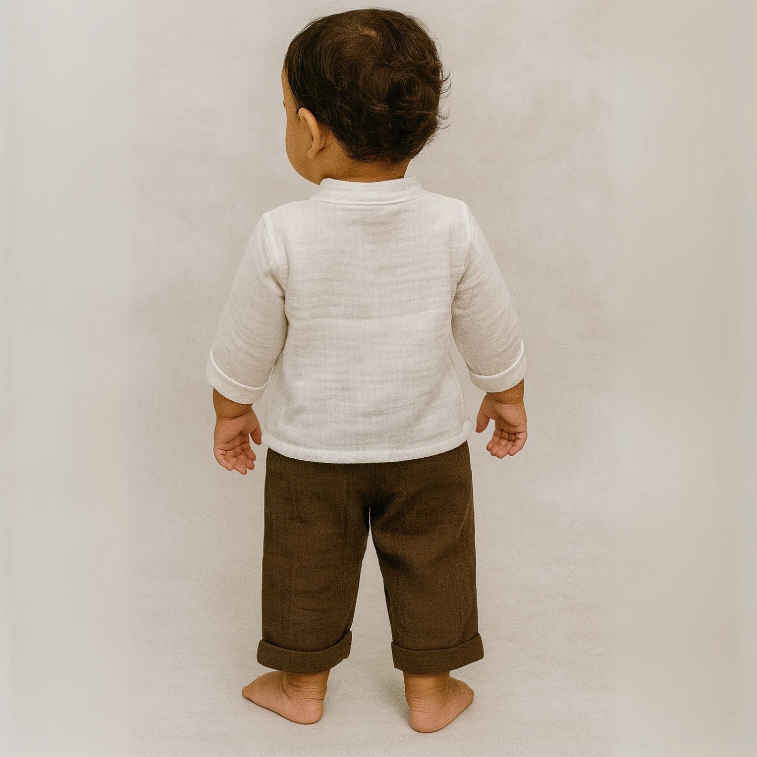 Smile Baby Cotton Shirt & Pant Set – White/Olive & White/Brown | 0–3 Years