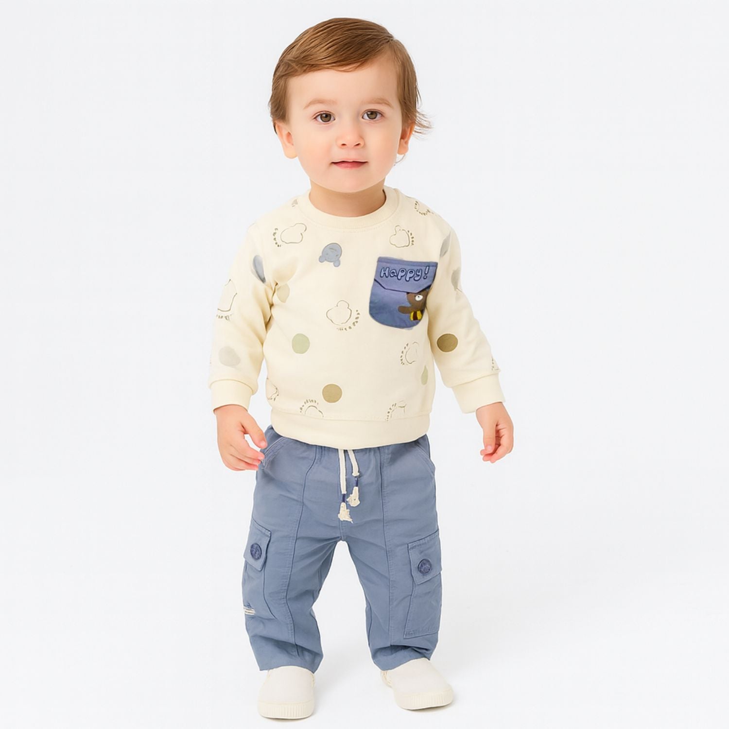 Smile Baby Boys’ Sweatshirt & Cargo Pant Set | 0–3 Years | Purple & Sky Blue