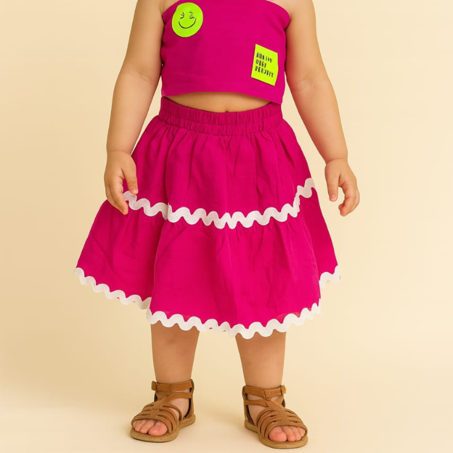 Smile Baby Girls’ Ruffle Coord Set – Crop Top & Skirt | Neon Green, Yellow, Hot Pink | Age 6M–4Y