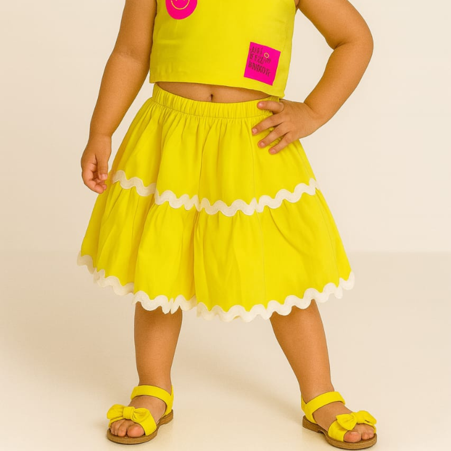 Smile Baby Girls’ Ruffle Coord Set – Crop Top & Skirt | Neon Green, Yellow, Hot Pink | Age 6M–4Y