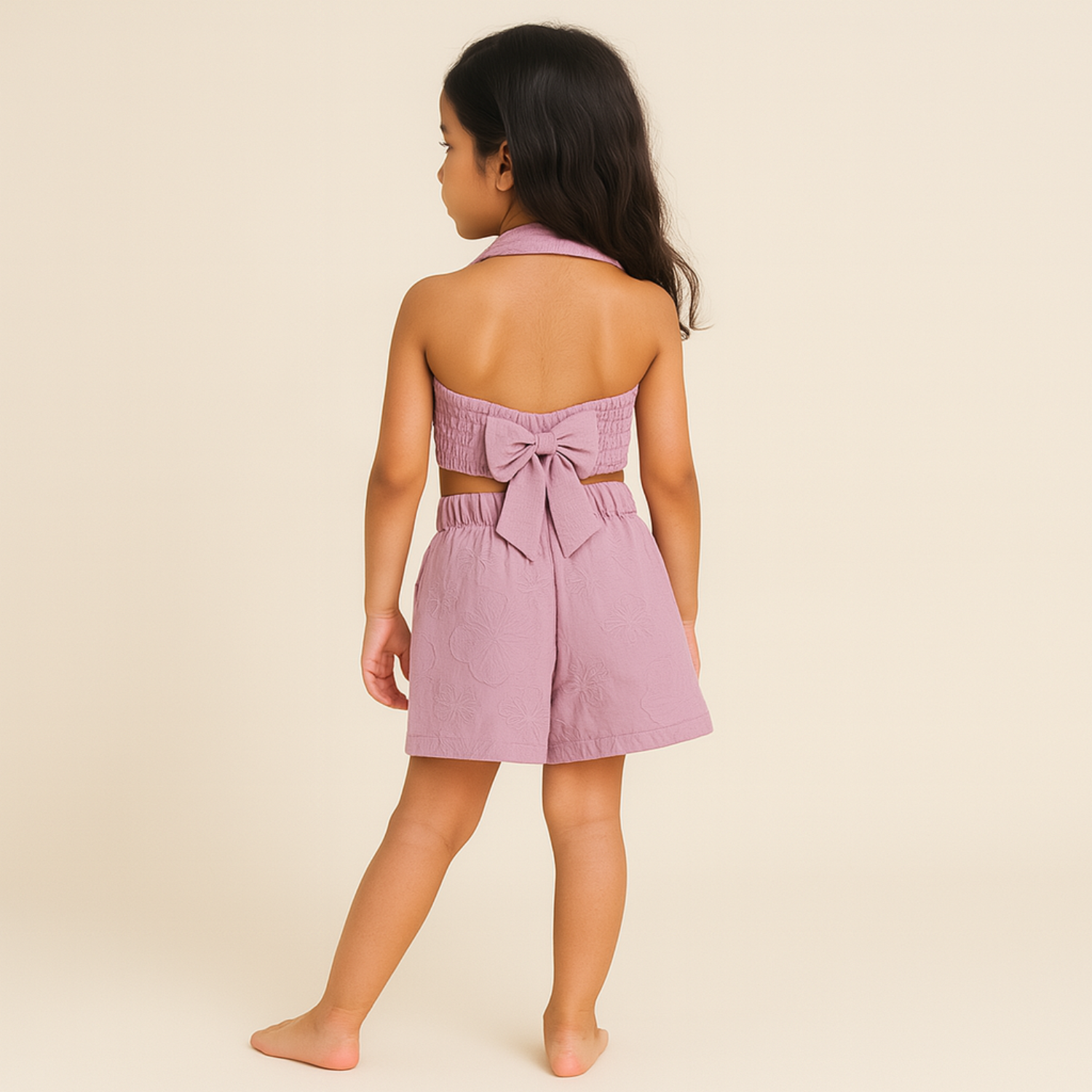 Smile Baby Girls' Embroidered Halter Top & Shorts Set – Fawn & Pink | 6M–4Y