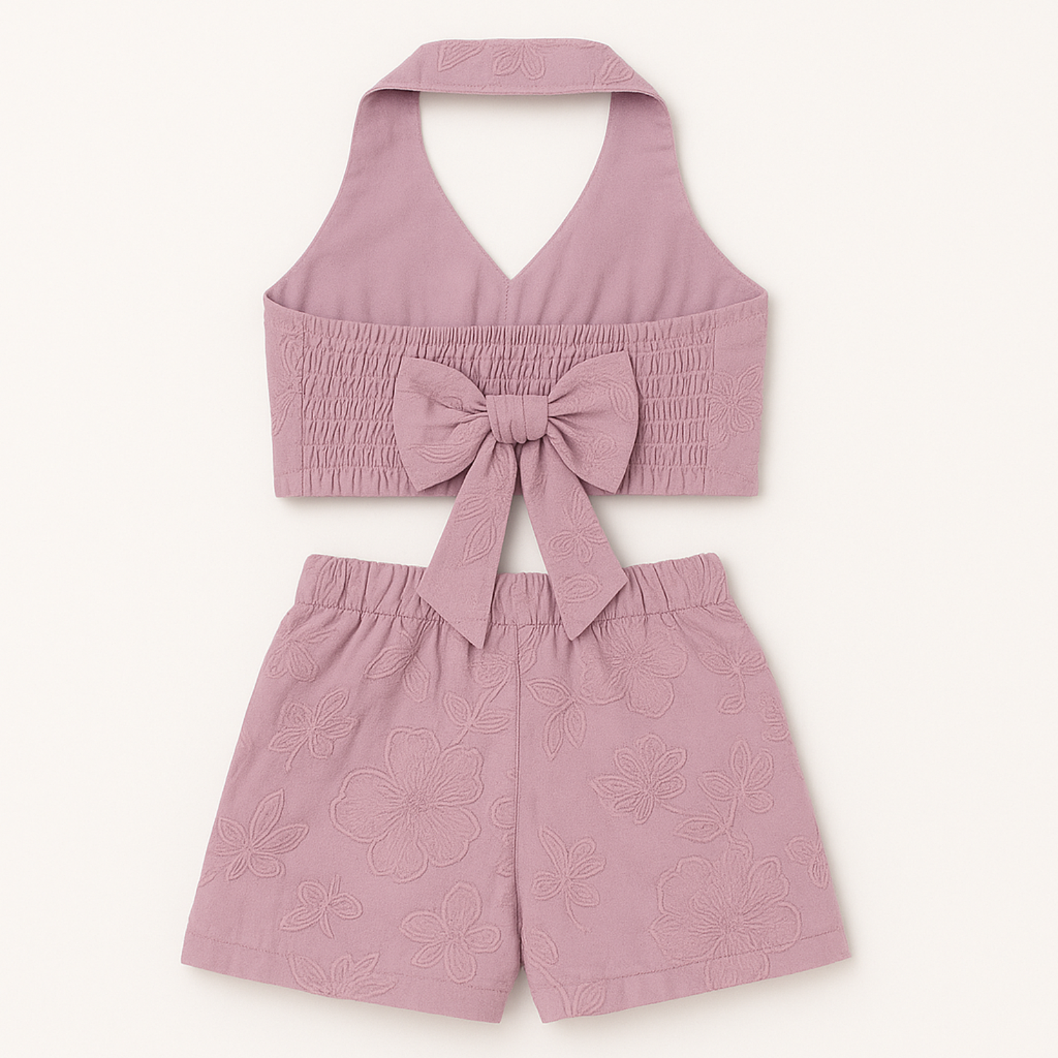 Smile Baby Girls' Embroidered Halter Top & Shorts Set – Fawn & Pink | 6M–4Y