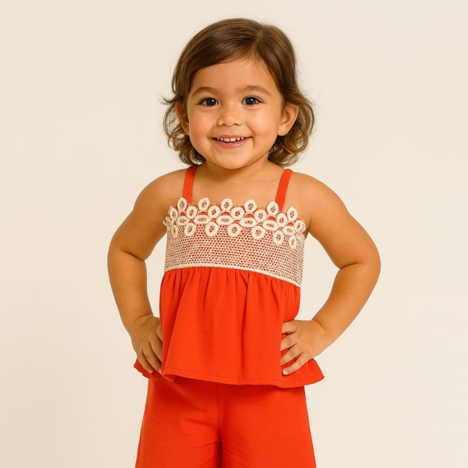 Smile Baby Girls’ Cotton Co-ord Set – Daisy Embroidery | Hot Pink / Neon Green / Orange | 6M–4Y