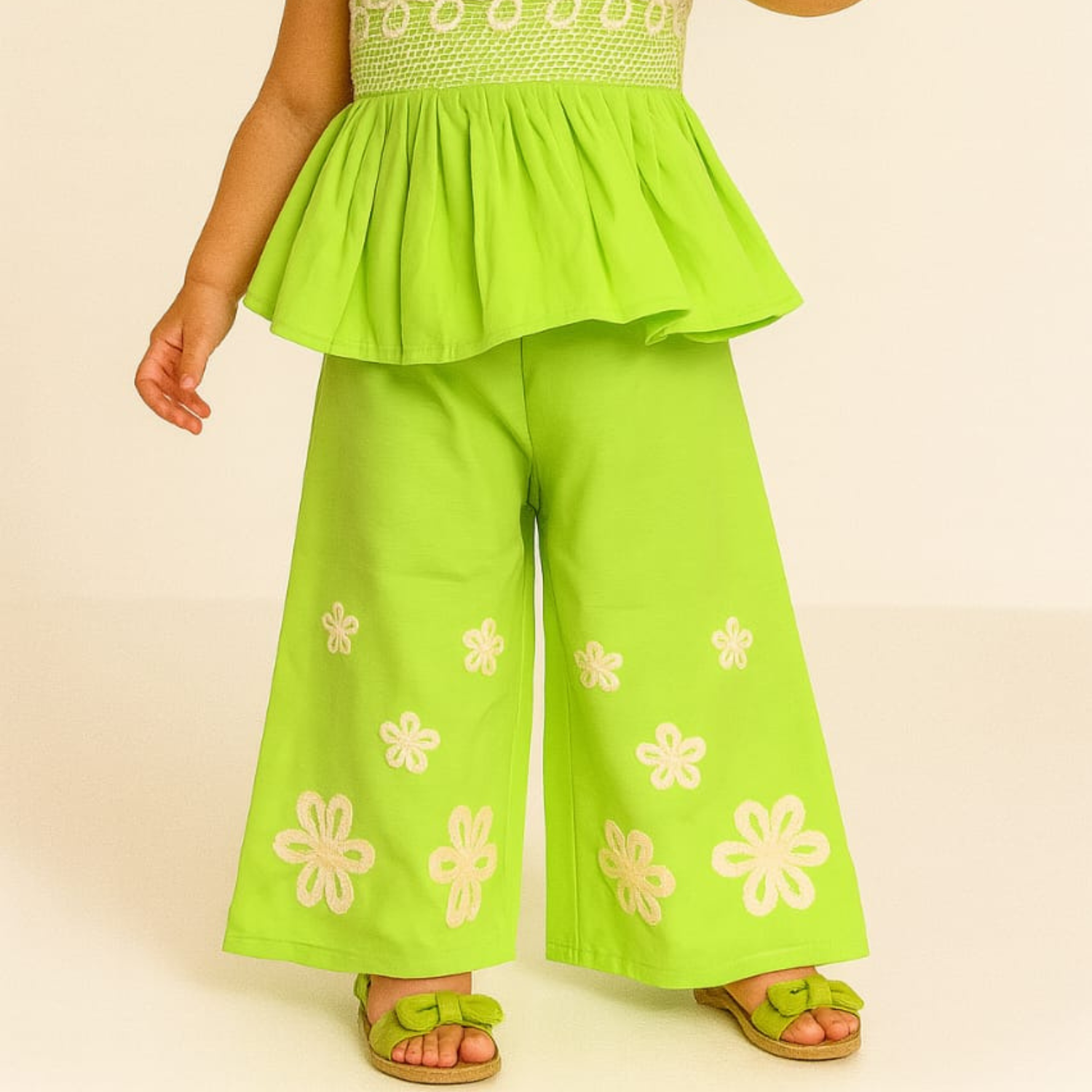 Smile Baby Girls’ Cotton Co-ord Set – Daisy Embroidery | Hot Pink / Neon Green / Orange | 6M–4Y
