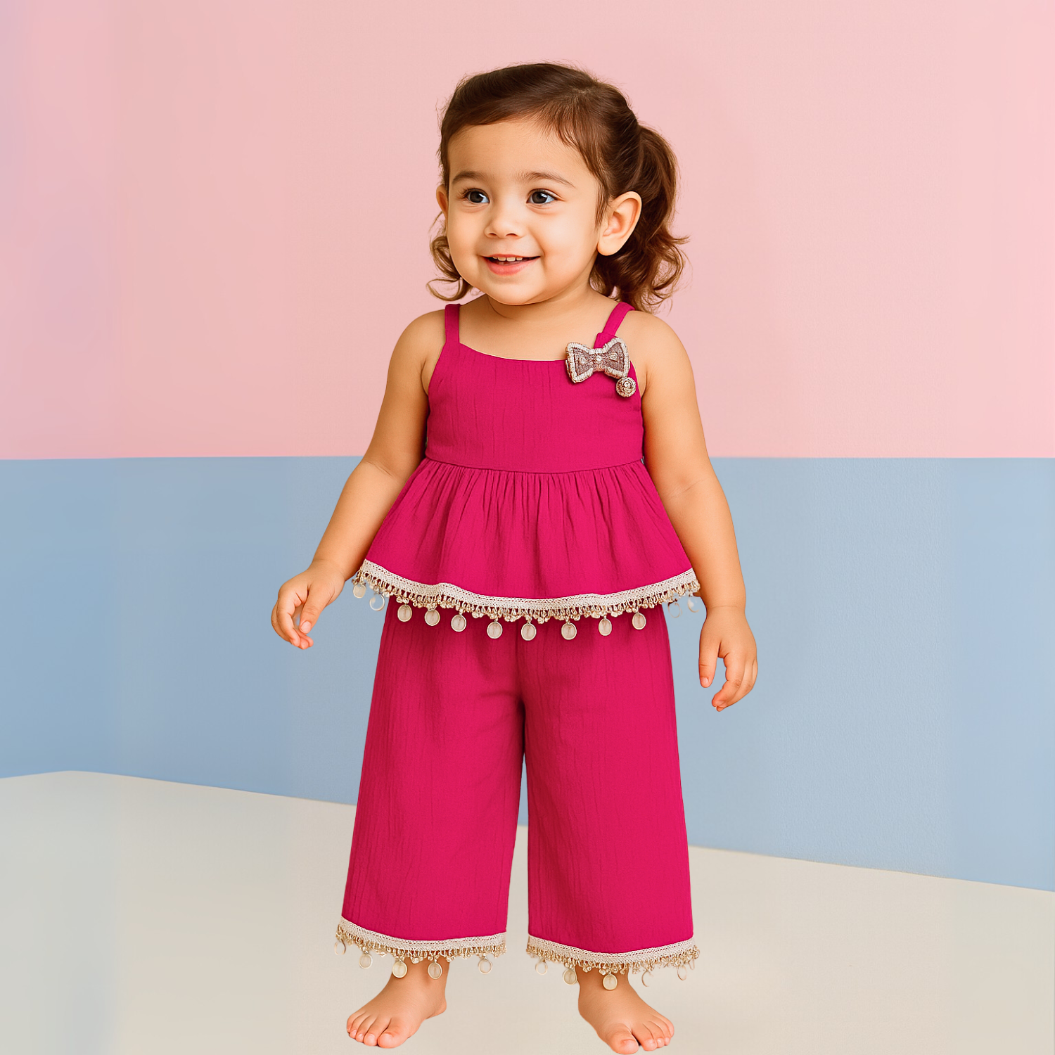 REVERSE X-TREME Hot Pink Shell Trim Co-ord Set for Girls (6 Months – 4 Years)