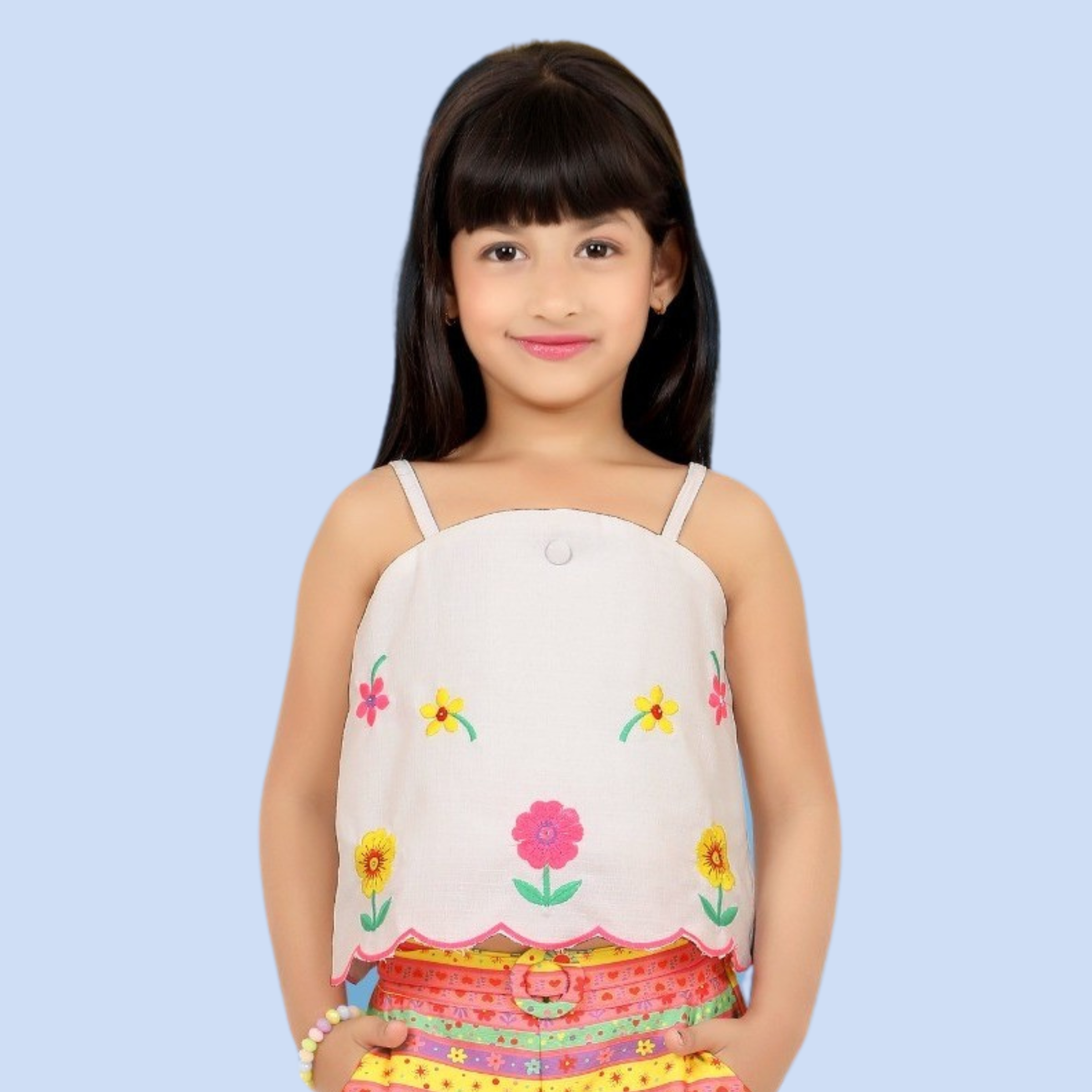 Lemonmint Girls Party Wear Short Set | Floral Printed Sleeveless Top And Short | 100% Cotton |