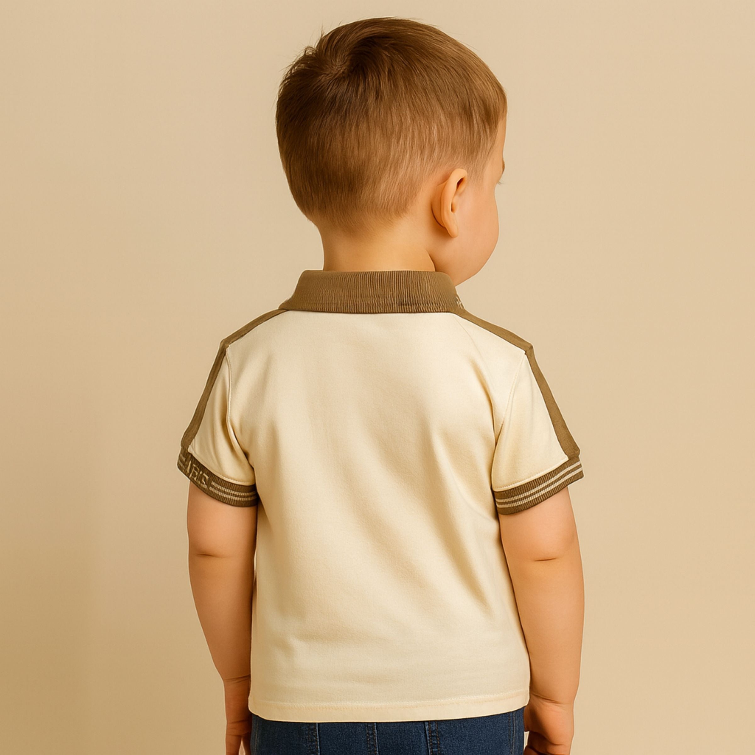 Smile Baby Boys’ Cream With Brown Detailing Polo T-Shirt – Ages 3 to 14 Years