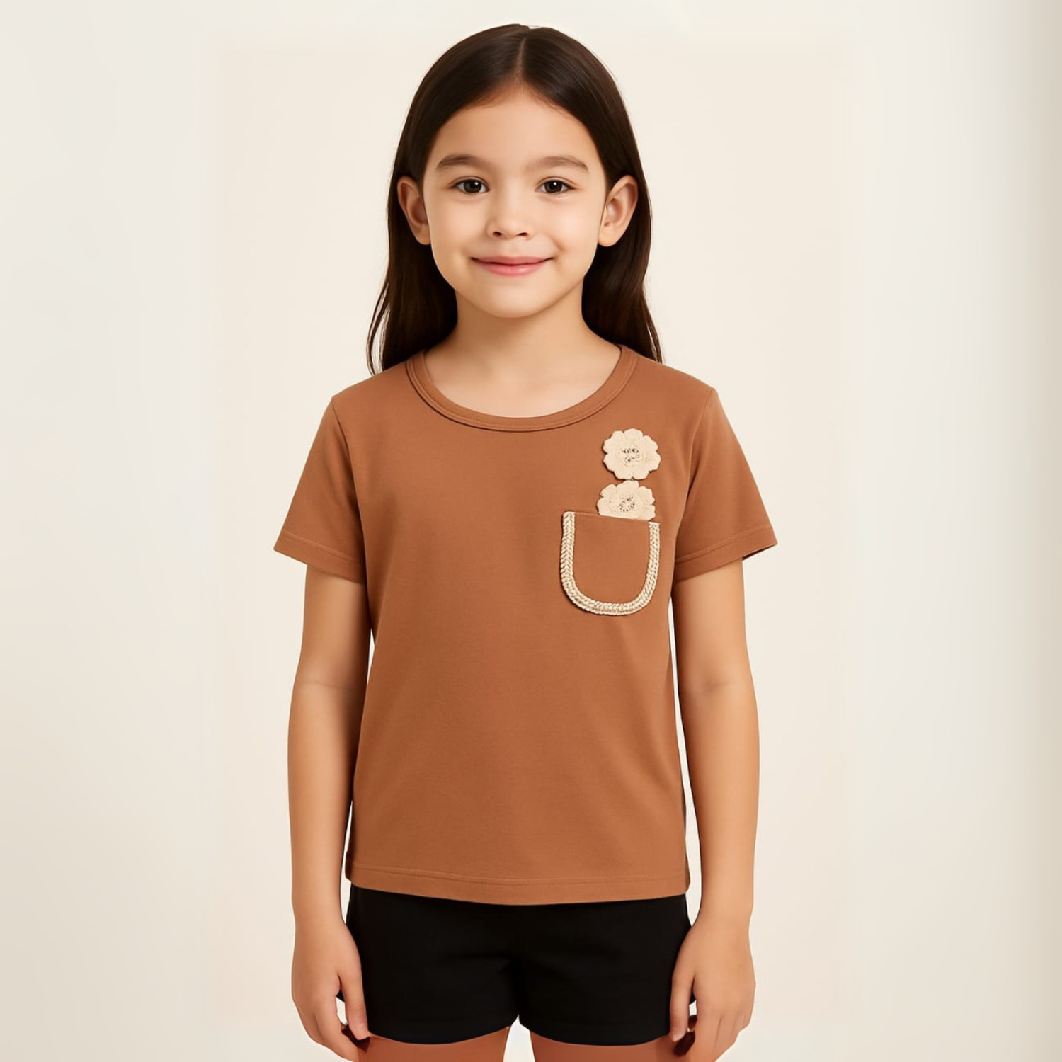 Smile Baby Floral Pocket Style – Cute & Casual Tees for Little Girls | 1 to 6 Year Girls