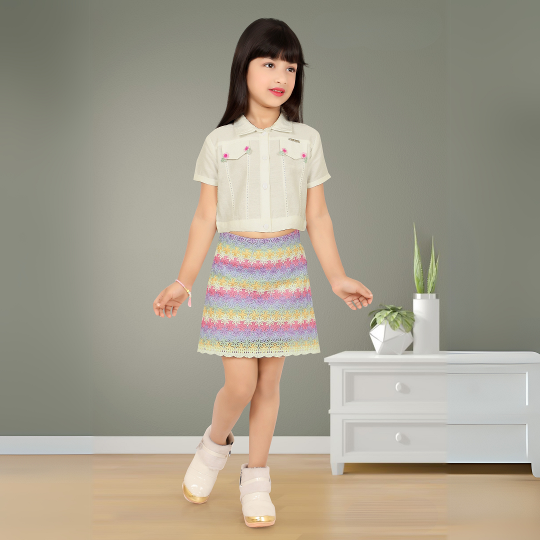 Lemonmint Girls Pink Colored Skirt Set | Bast For Party Top With Skirt