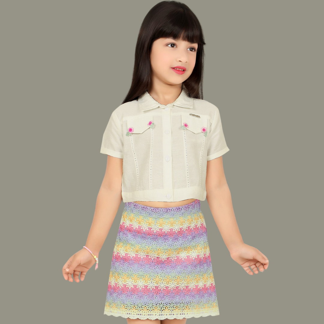 Lemonmint Girls Pink Colored Skirt Set | Bast For Party Top With Skirt