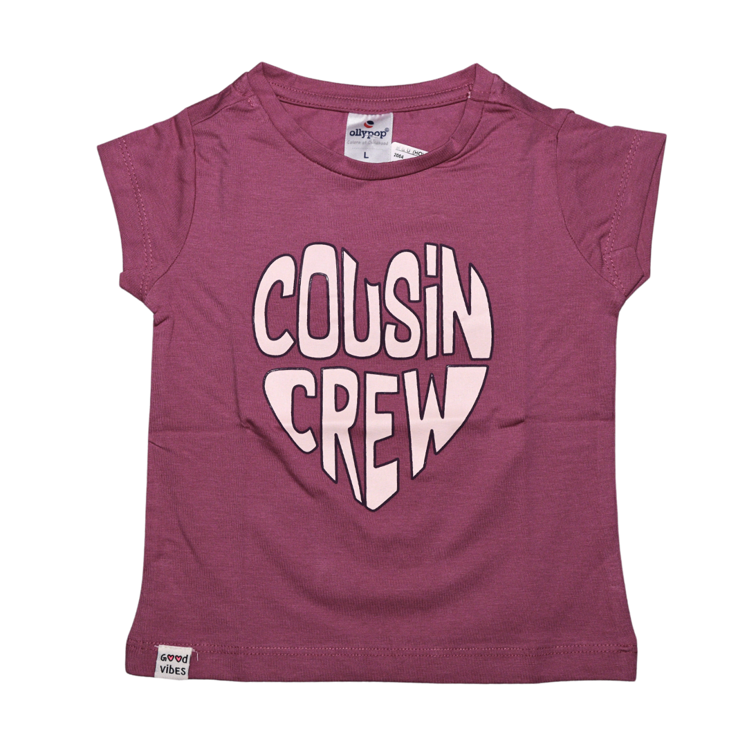 OLLYPOP TOP FOR GIRLS Sinker Knit Half Sleeves , Text Printed With Round Neck T-Shirt & top- Navy Blue and rose color