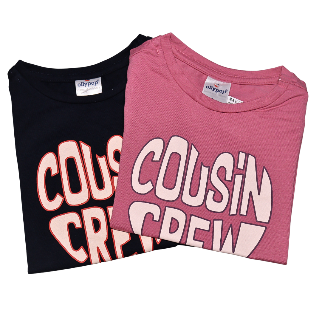 OLLYPOP TOP FOR GIRLS Sinker Knit Half Sleeves , Text Printed With Round Neck T-Shirt & top- Navy Blue and rose color