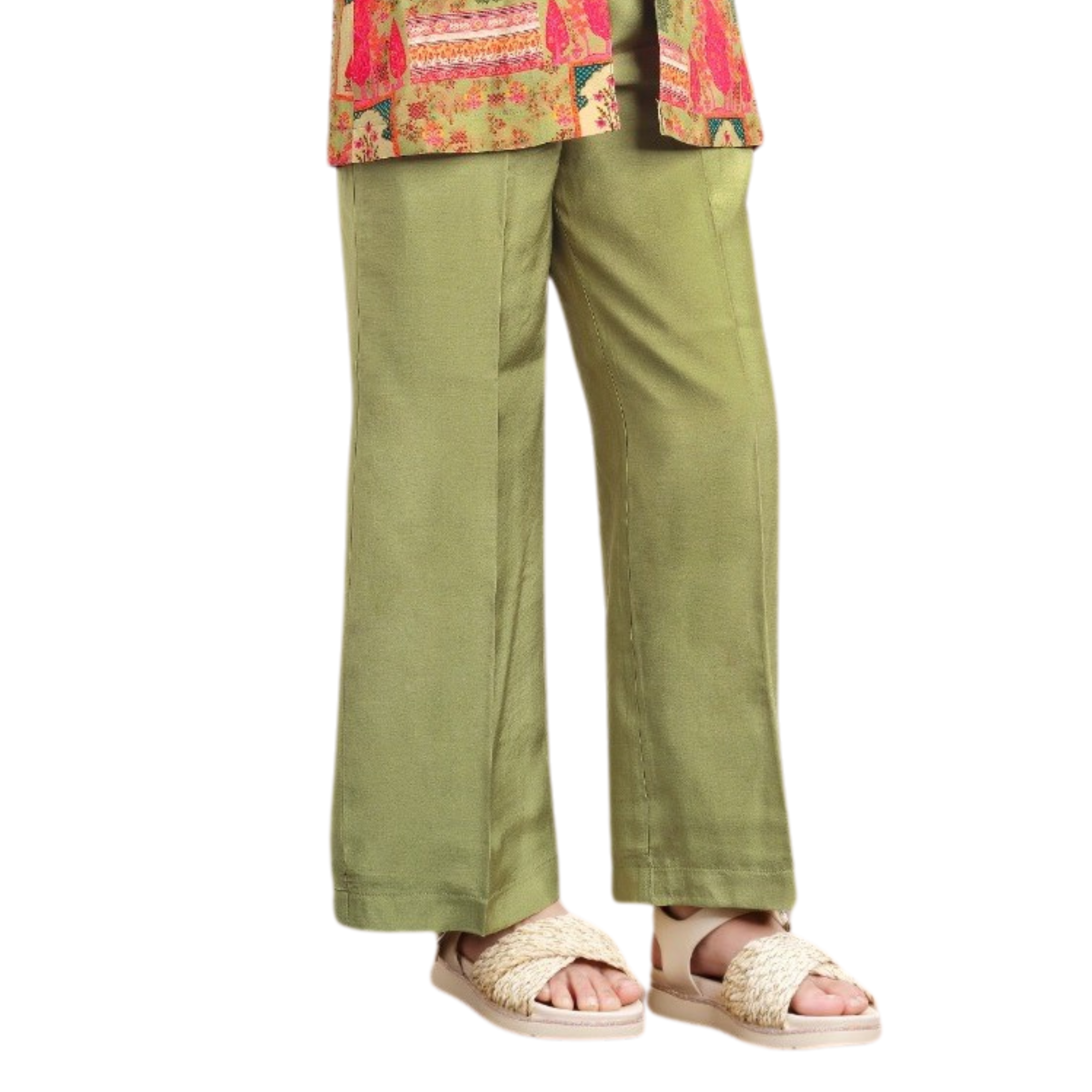 Tiny Baby Green Multicolor Digital Print Overcoat Styled Co-ord Set for Girls