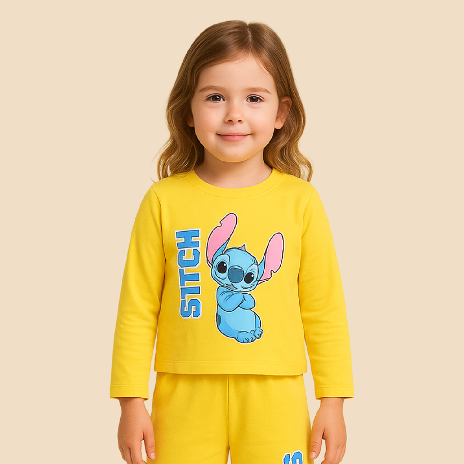 Orrigany Girls Cotton Co-Ord Set – Yellow Stitch Printed Top & Pants | Soft, Breathable Daily Wear for Kids (1–6 Years)