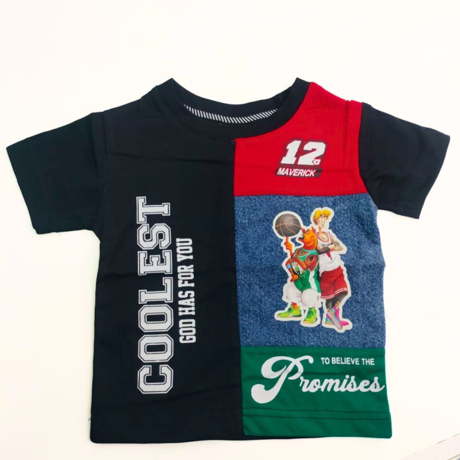COOLEST Kids Basketball Graphic T-Shirt – Neon Green & Red | Age 12 Months – 4 Years