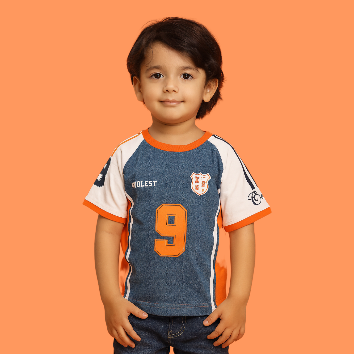 COOLEST Boys Sports Jersey Graphic T-Shirt – Black / Orange / Yellow (4–12 Years)