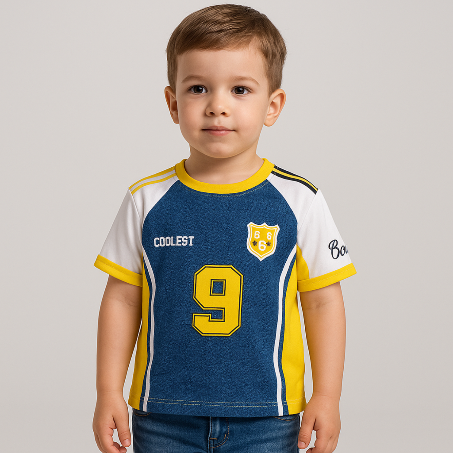 COOLEST Boys Sports Jersey Graphic T-Shirt – Black / Orange / Yellow (4–12 Years)