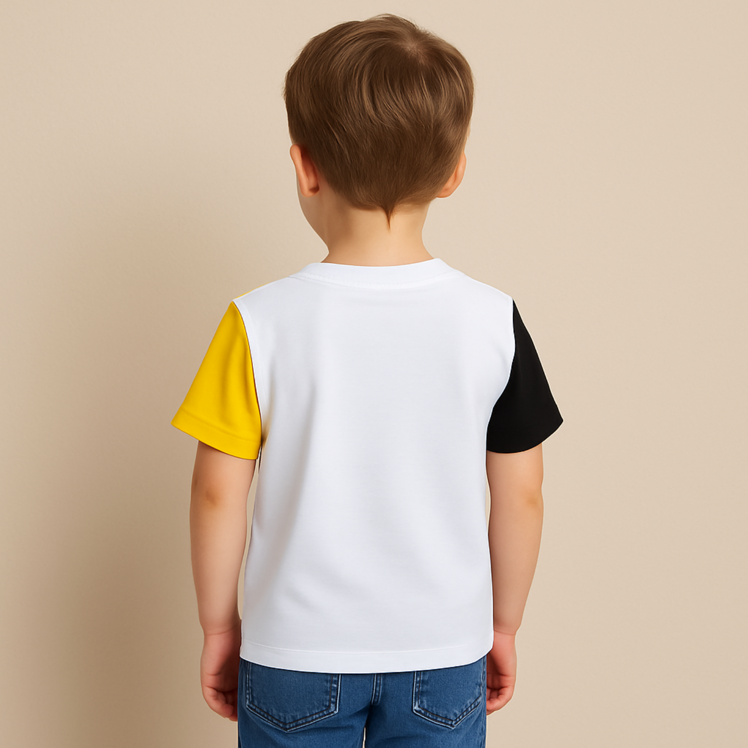 COOLEST Varsity Champs Patchwork T-Shirt – Orange / Royal Blue / Red / Yellow (1–12 Years)