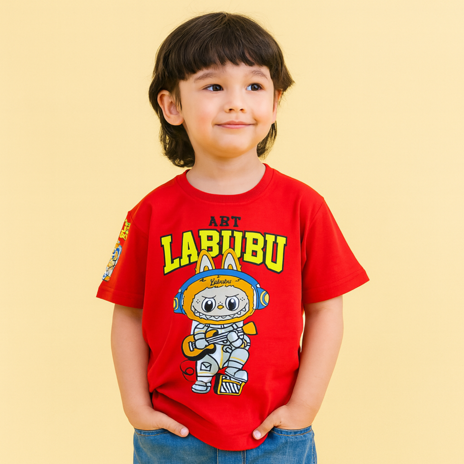 Smile Baby Boys’ "Art Labubu" Cartoon Graphic T-Shirt – 4 to 12 Years – B.Green, Blue, Brown & Red