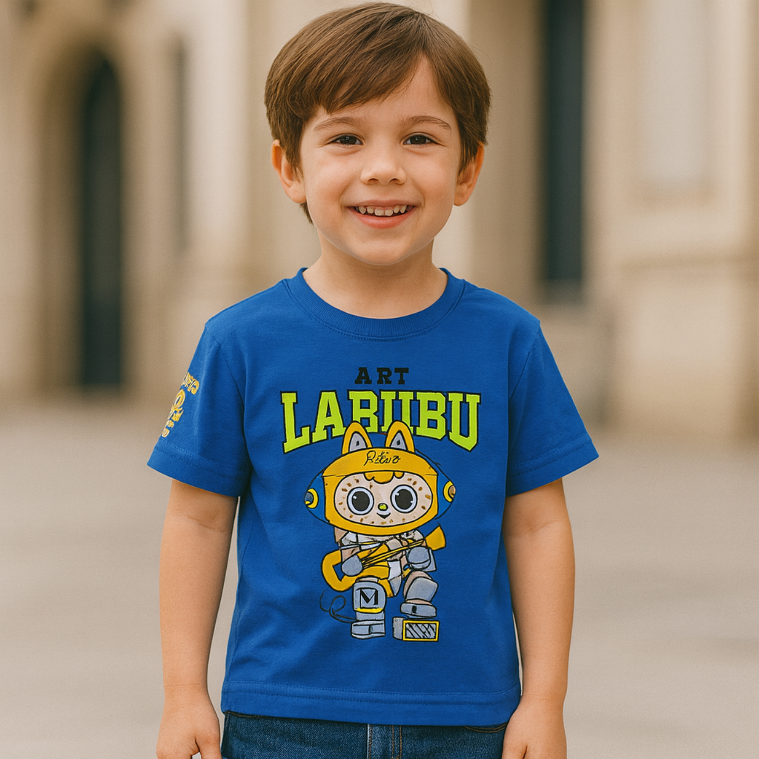 Smile Baby Boys’ "Art Labubu" Cartoon Graphic T-Shirt – 4 to 12 Years – B.Green, Blue, Brown & Red