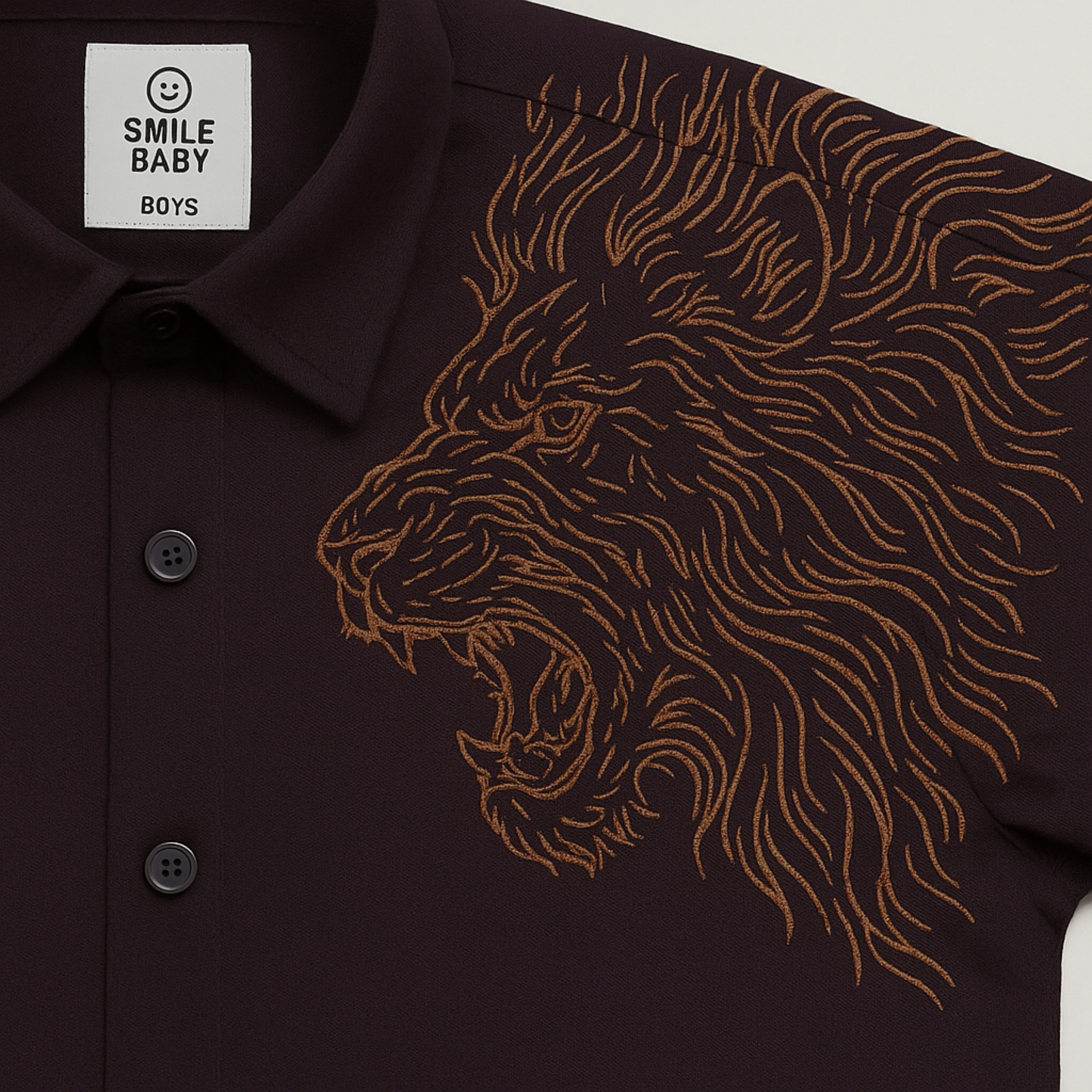Blazo Boys’ Maroon Lion Embroidered Full Sleeve Shirt | Ages 1–10 Years
