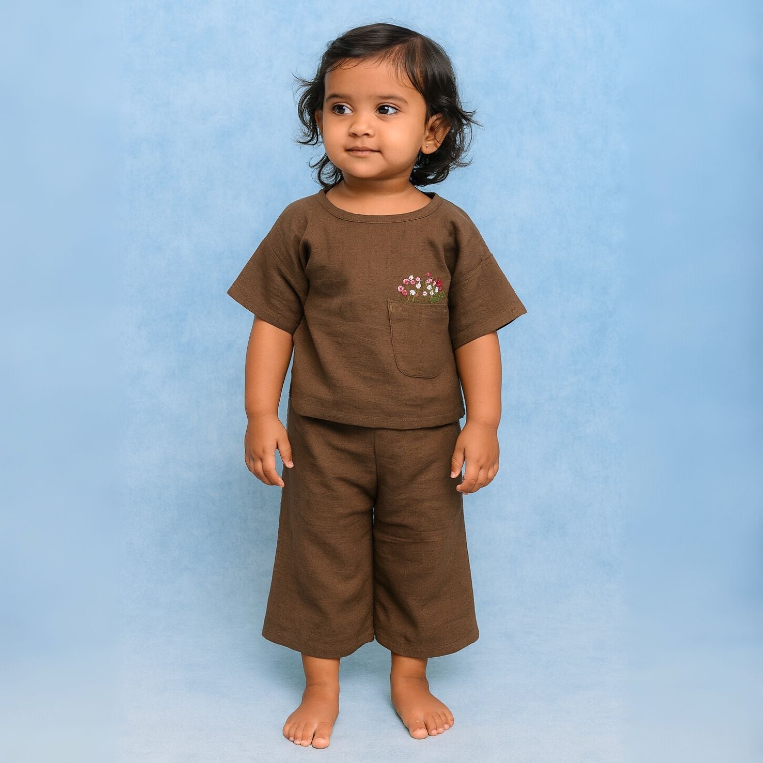 Smile Baby Brown Cotton Two-Piece Outfit for Kids (9 Months – 3 Years)