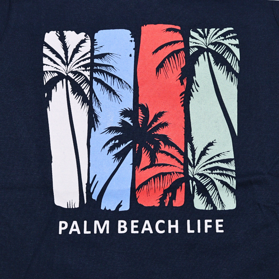 OLLYPOP Pure Cotton Half sleeve And Round Neck with Palm Beach Life printed t shirt for Boys navy blue color