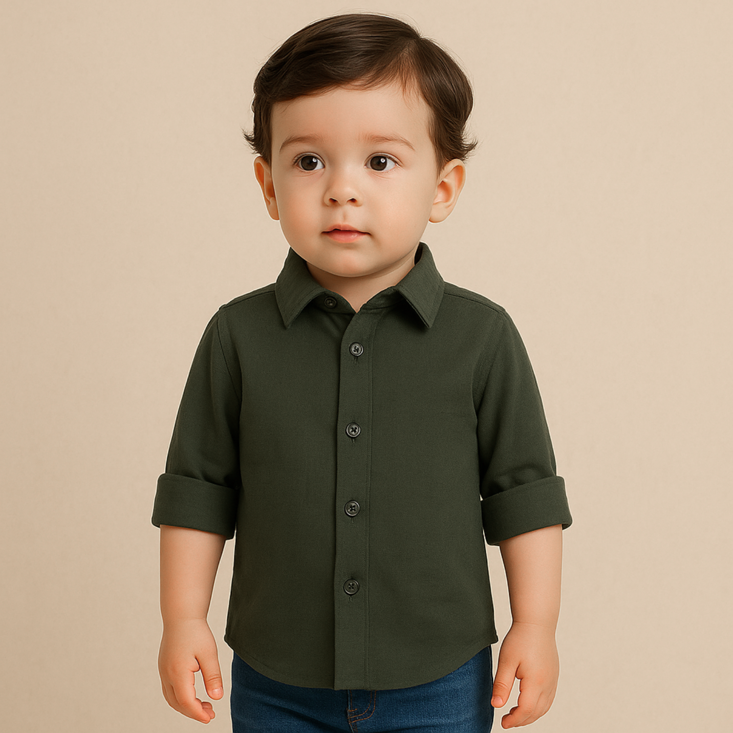 Smile Baby Boys’ Solid Green Full-Sleeve Shirt – Age 1 to 10 Years