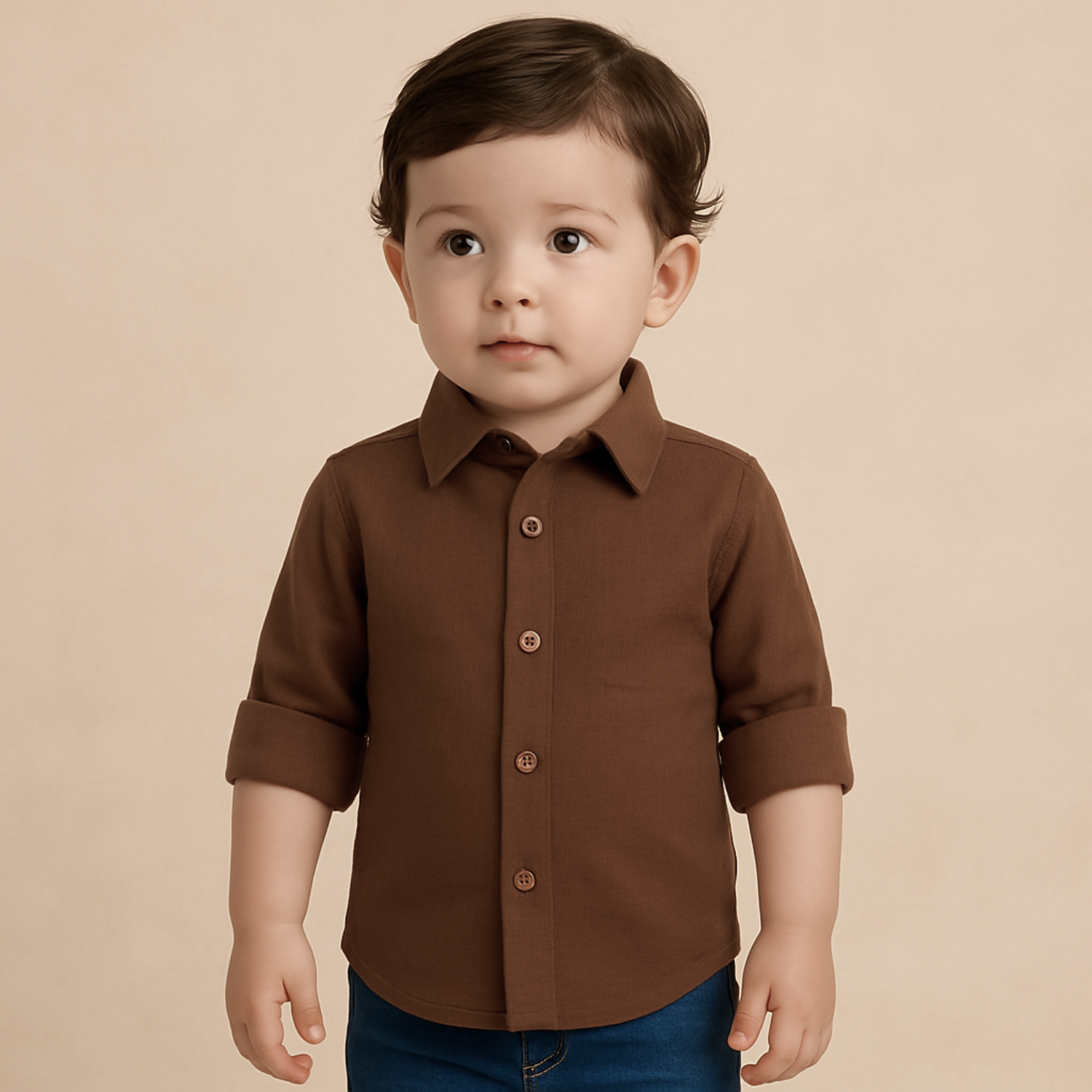 Smile Baby Boys Solid Brown Full-Sleeve Shirt – Age 1 to 10 Years