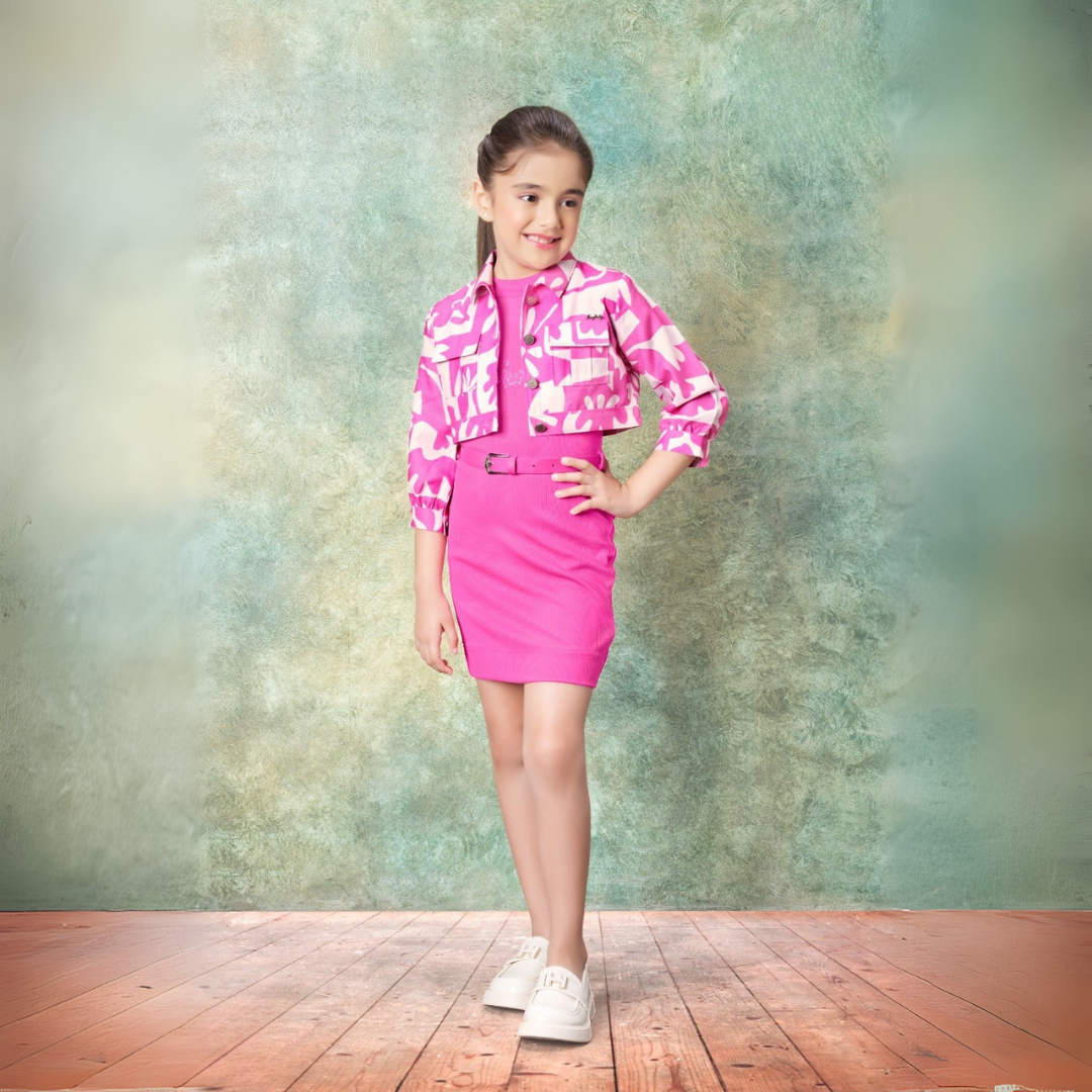 Tiny Baby Fuchsia Colored Dress / Middy With Jacket