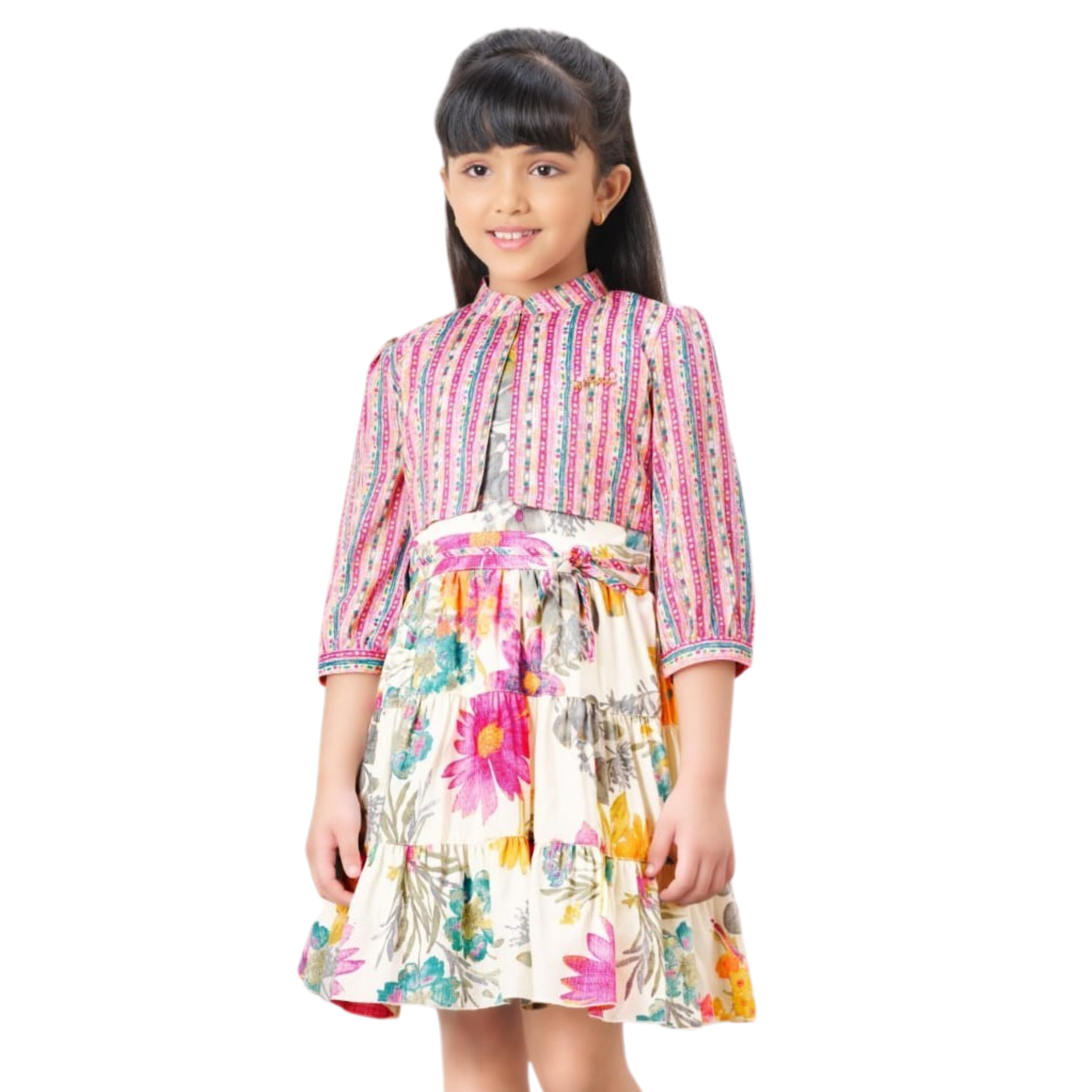 Tiny Baby Girls Floral Printed Linen Fit & Flare Dress Pink