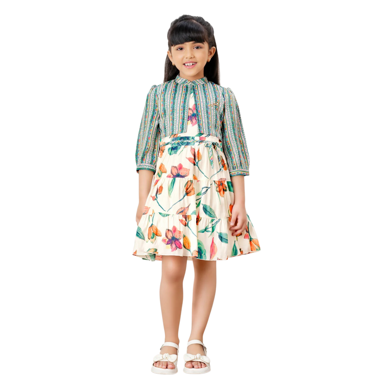 Tiny Baby Girls Floral Printed Linen Fit & Flare Dress Pink