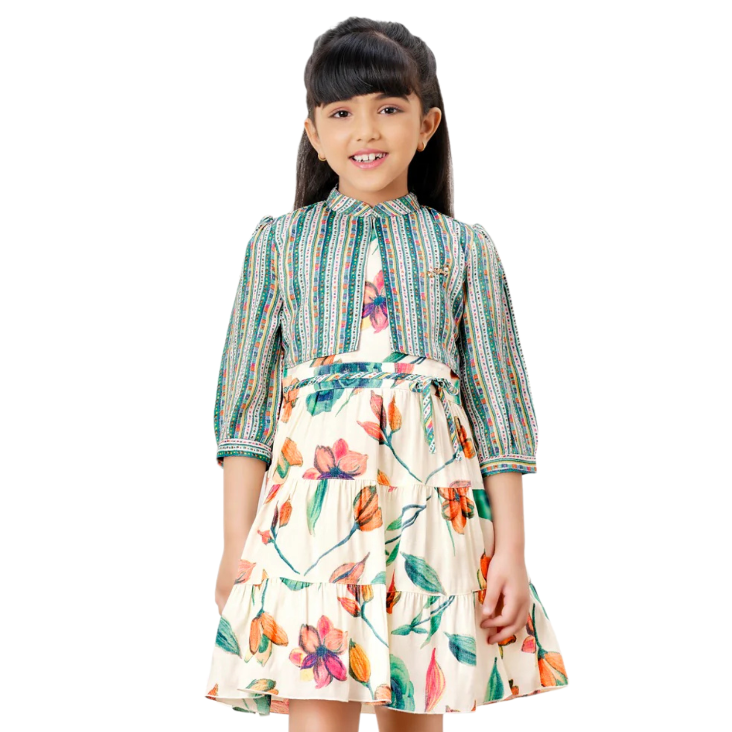 Tiny Baby Girls Floral Printed Linen Fit & Flare Dress Pink