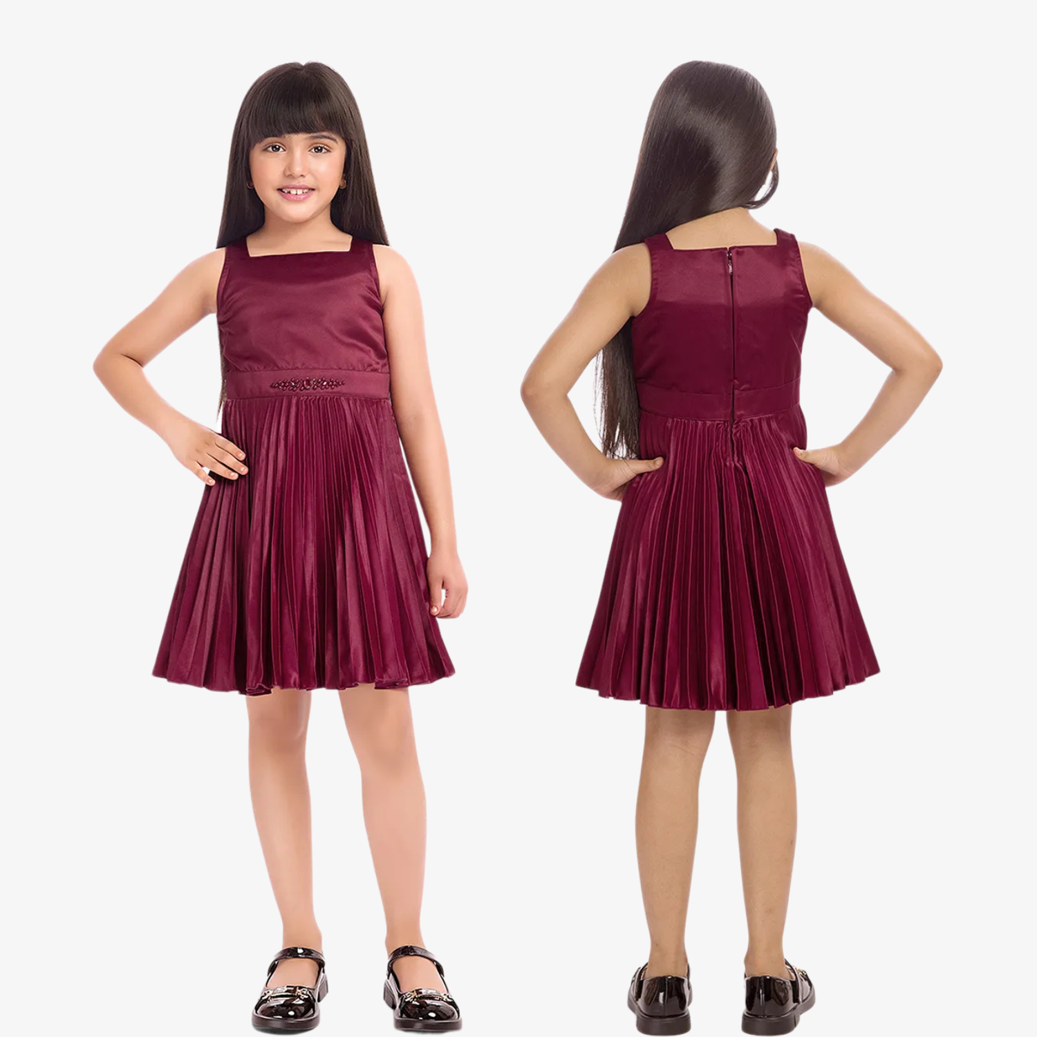 Tiny Baby Maroon Party Dress with Floral Jacket – Satin & Jacquard Girls Outfit
