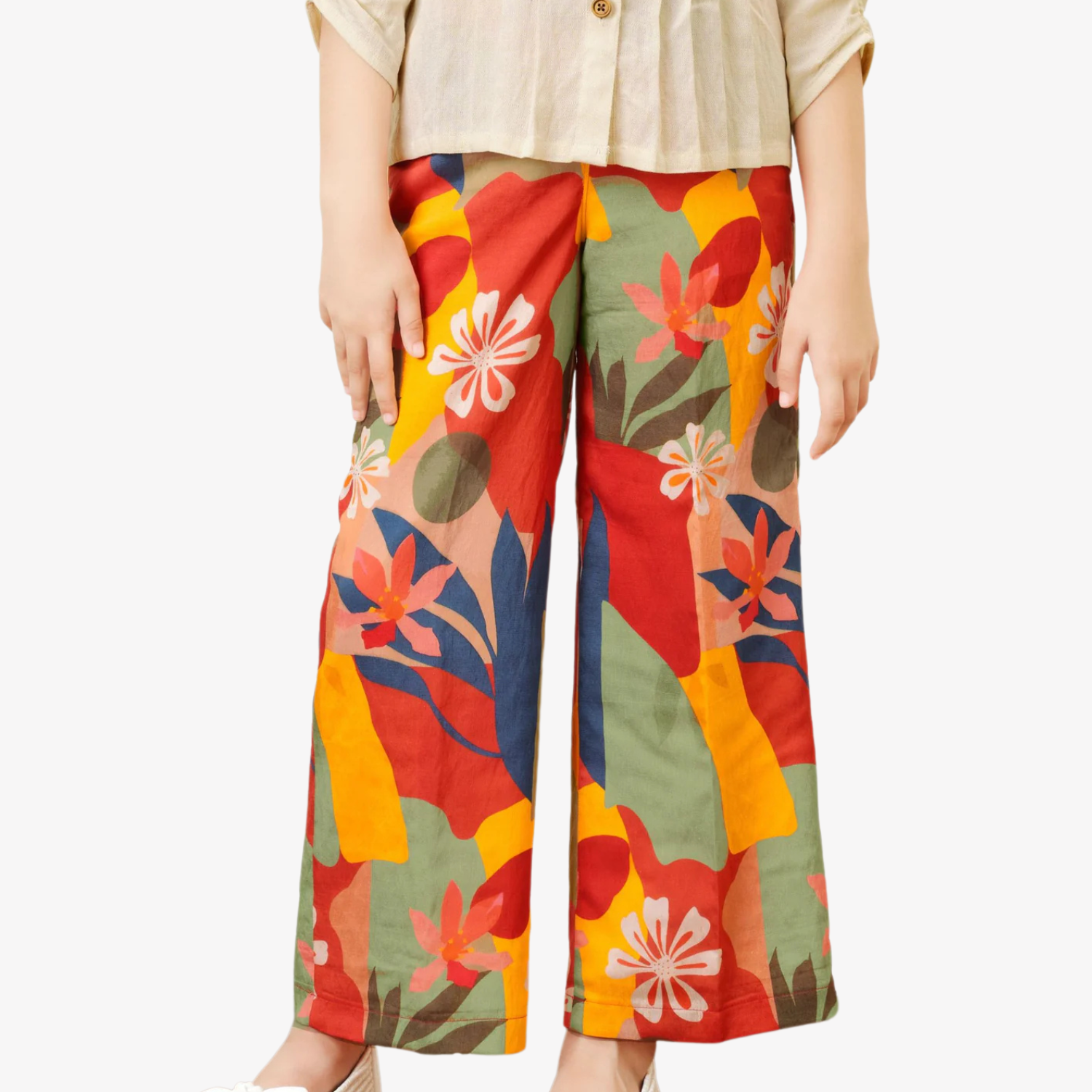 Tiny Baby Girls Beige Shirt & Multicolor Floral Palazzo Set – Trendy Festive & Party Wear Outfit (4–12 Years)