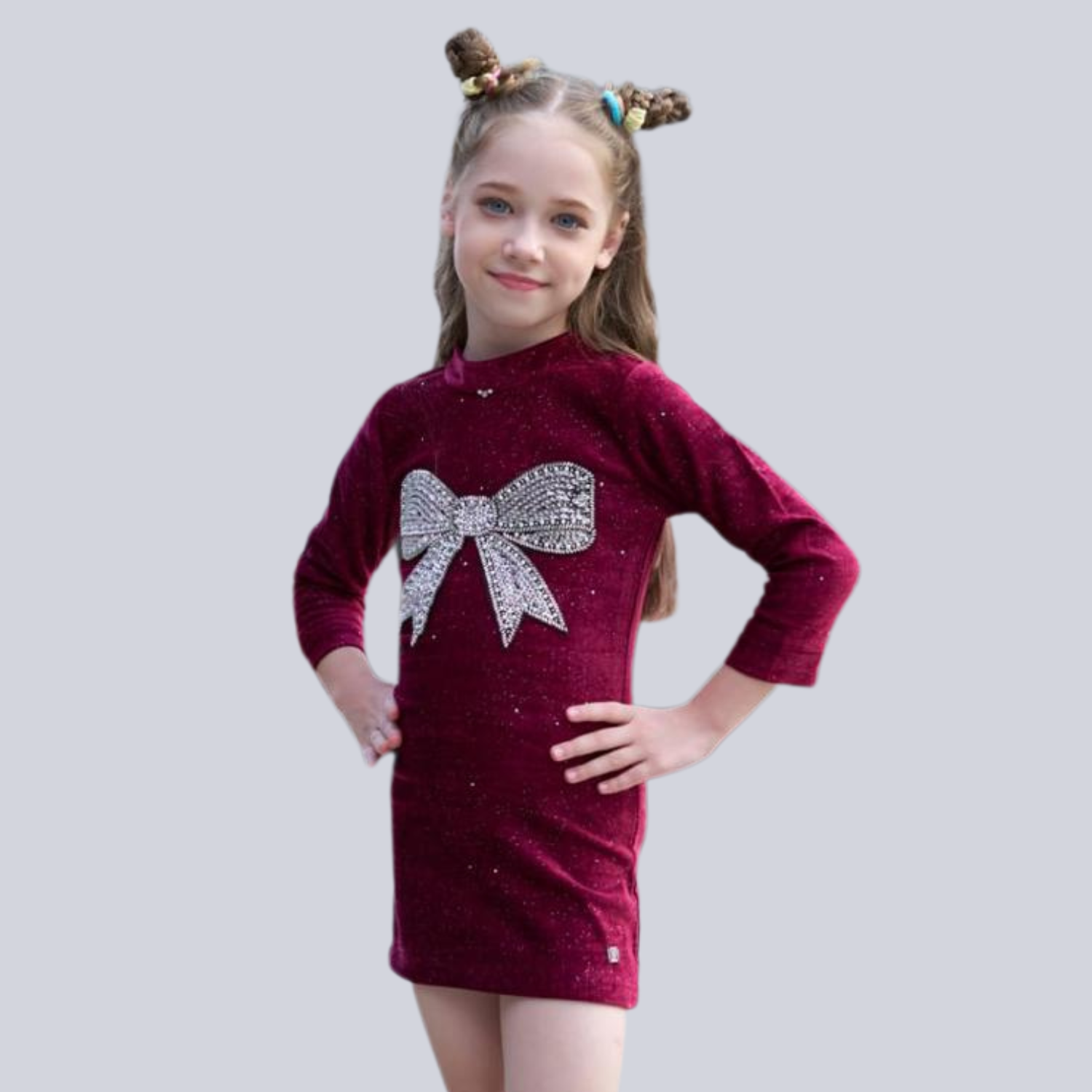AIR GIRLS Girls Party Wear Bow Dress – Sparkle Design (Cream, Pink & Maroon)