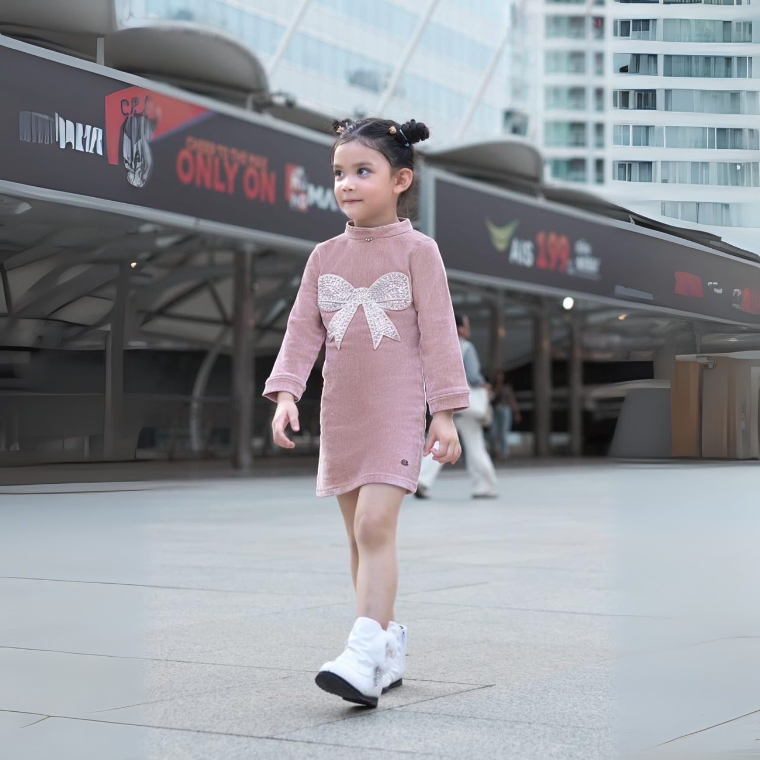 AIR GIRLS Girls Party Wear Bow Dress – Sparkle Design (Cream, Pink & Maroon)