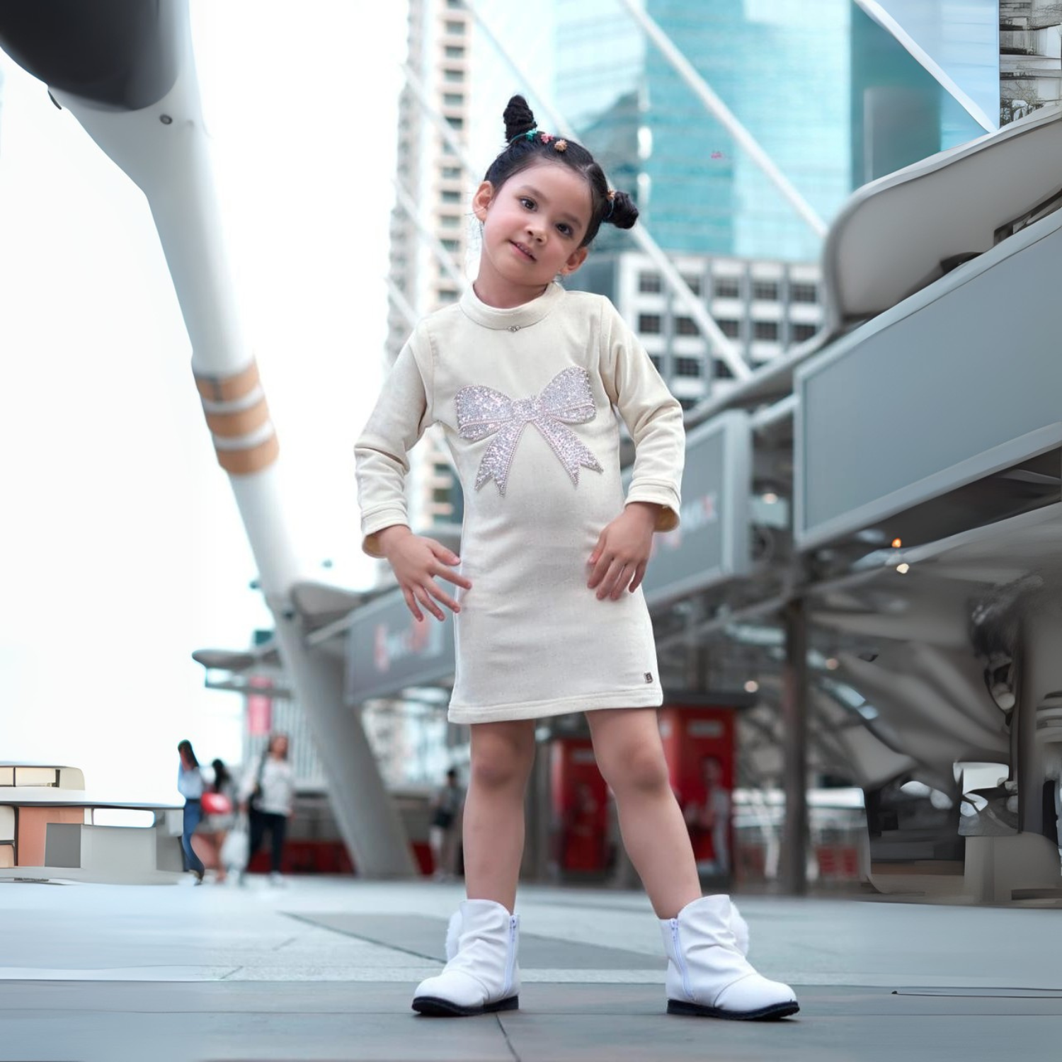 AIR GIRLS Girls Party Wear Bow Dress – Sparkle Design (Cream, Pink & Maroon)