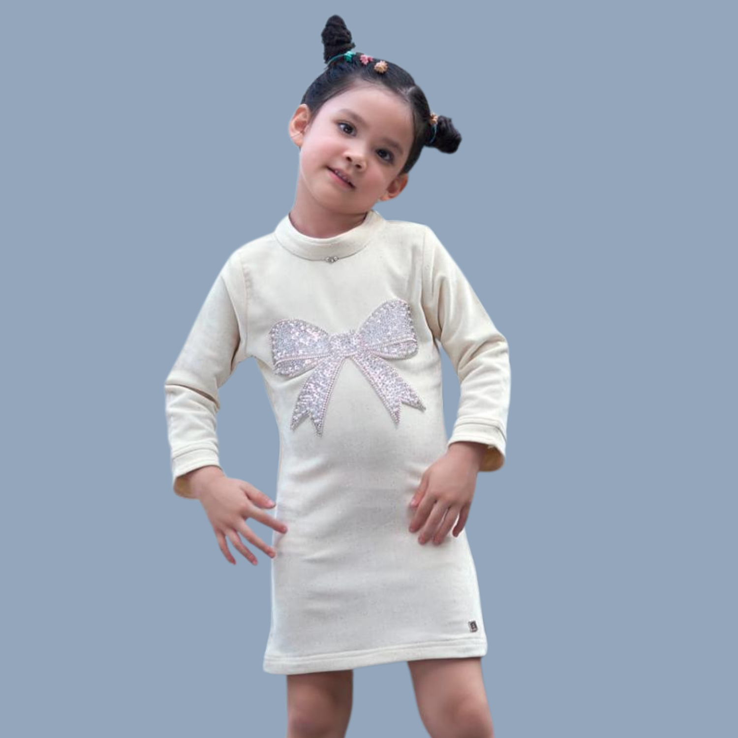 AIR GIRLS Girls Party Wear Bow Dress – Sparkle Design (Cream, Pink & Maroon)